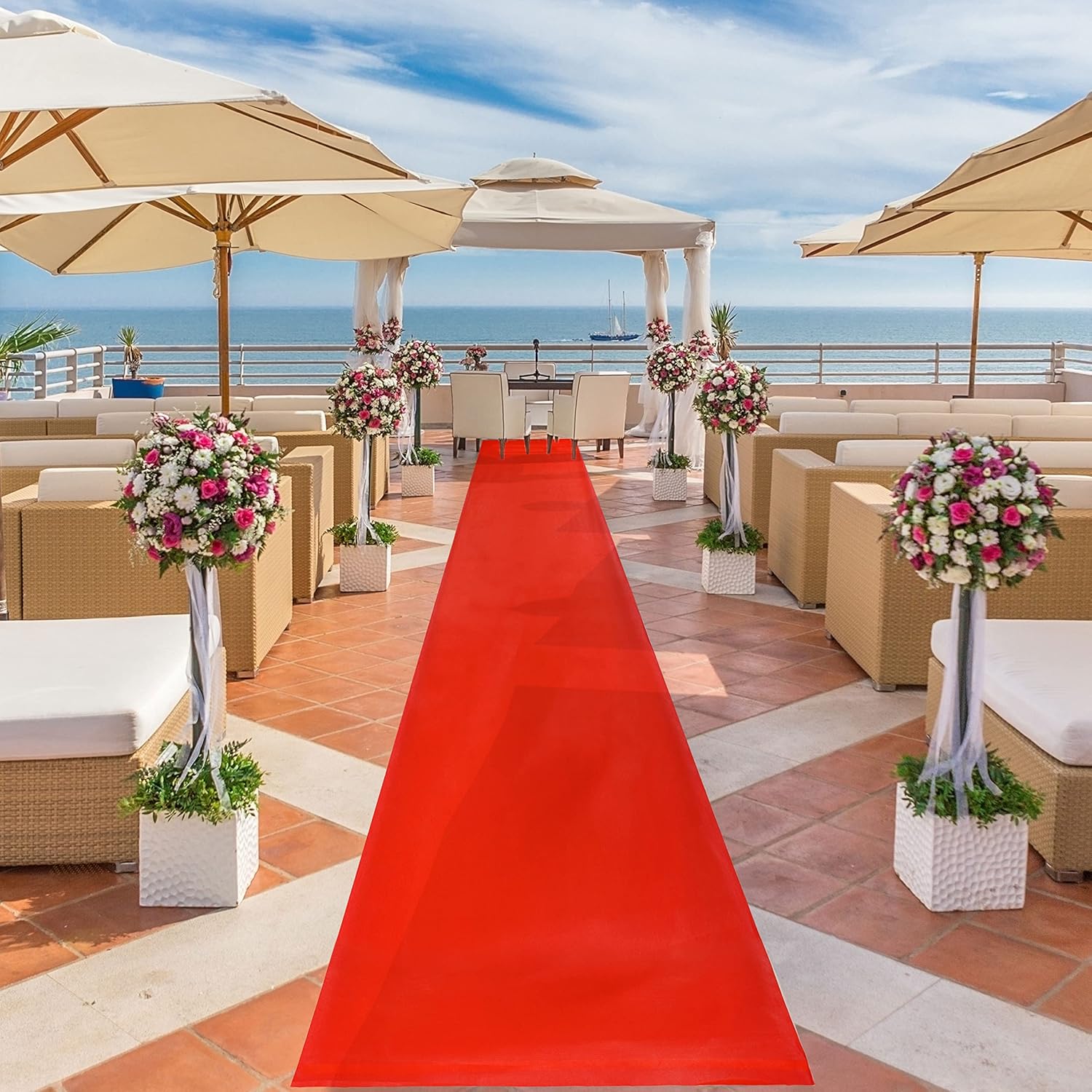 Red Aisle Runner - Professional-Grade Nylon, Includes Tape Double-Sided Adhesive - Disposable Scroll Pattern Runner Great for Indoor Events or Weddings, Prom, Hollywood Parties - Image 7