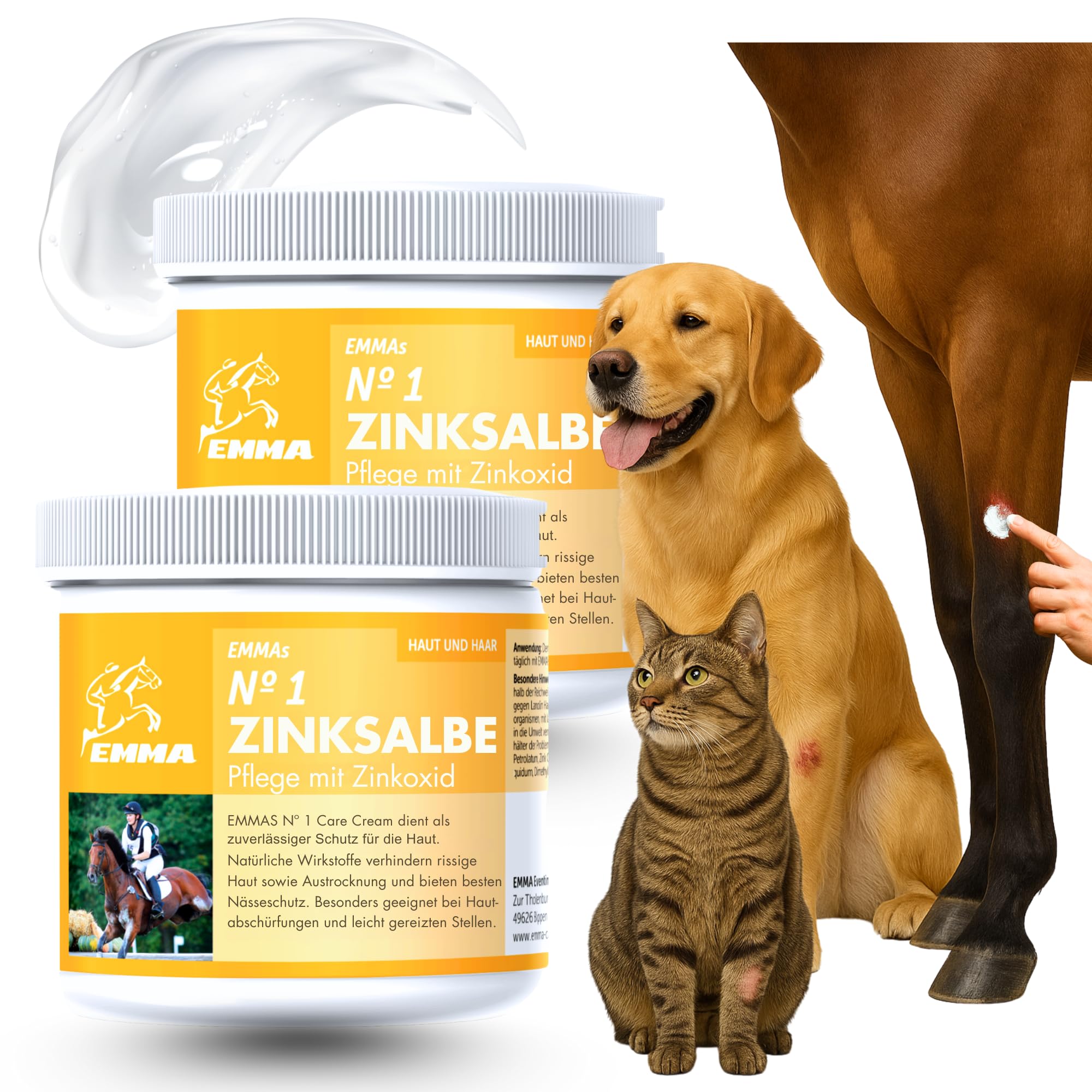EMMA Zinksalbe Pferd I Wund Salbe bei Wunder Haut mit Zinkoxid I Wund Und Heilsalbe für Hund Katze Pferde 2x250ml Wundsalbe | Wundheil Zink Creme zur Unterstützung der Heilung von Wunden Juckreiz