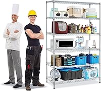 Vista 9 de Estantes de almacenamiento resistentes de 6 niveles, estantes ajustables NSF para garaje con ruedas y pies ajustables, estantes independientes