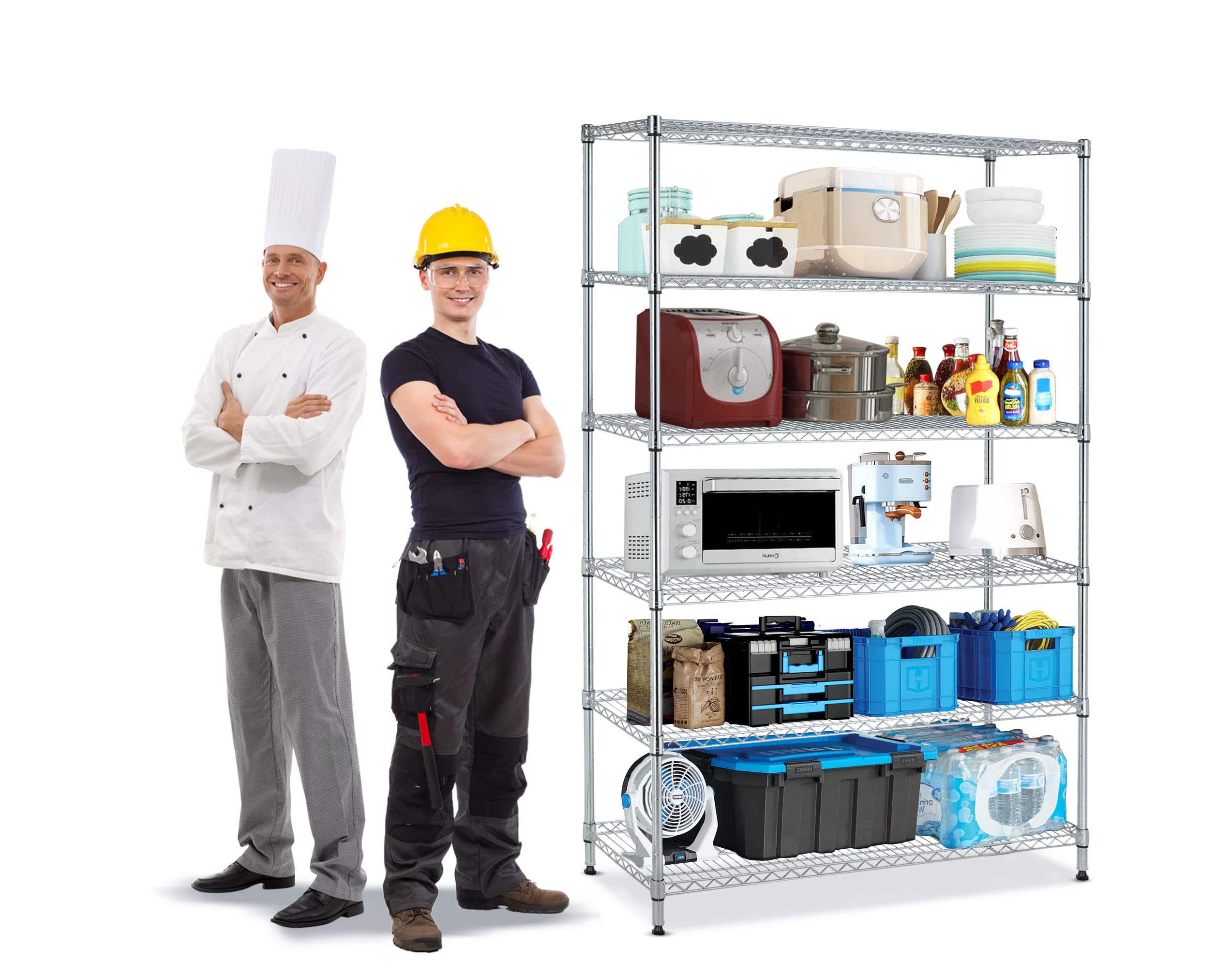 6-Tier 6000 Lbs Capacity Storage Shelves NSF Adjustable Heavy Duty Garage Shelving with Wheels,Wire Pantry Shelving Unit Shelves for Storage Garage,