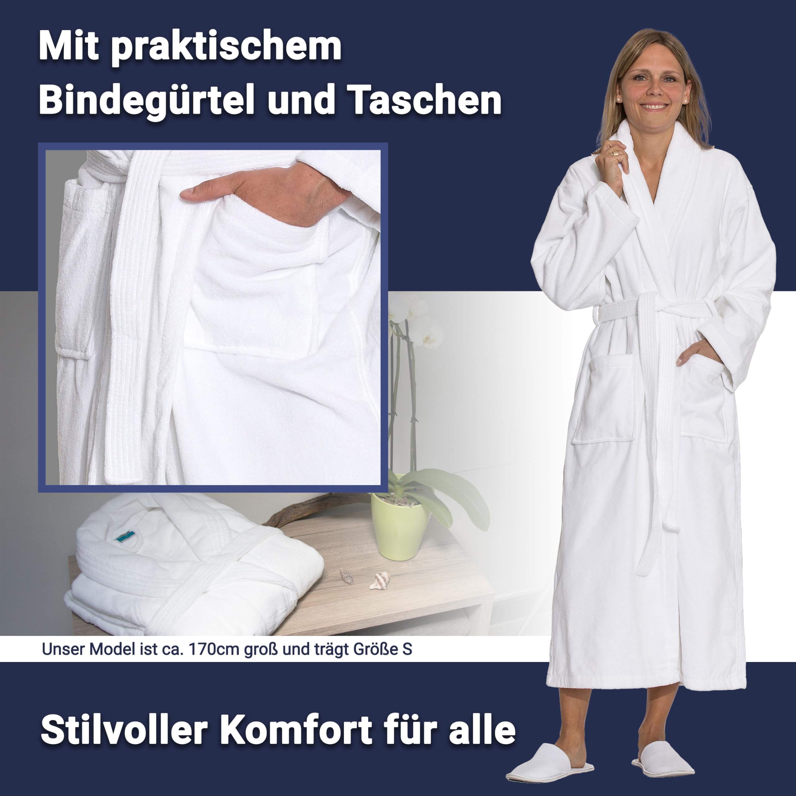 ZOLLNER Bademantel - hautfreundlich und super saugstark - Unisex - Baumwolle - Größe S-XXL - waschbar bis 95°C - Hotelqualität - Oeko Tex® zertifiziert, 291