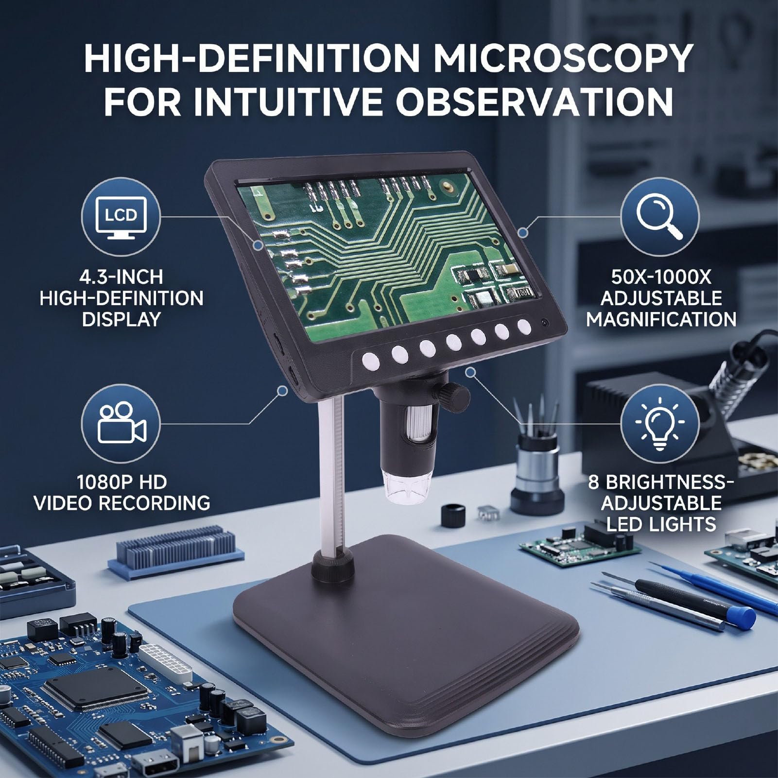 Fafeicy Microscopio Digitale Display LCD da 4,3 Pollici