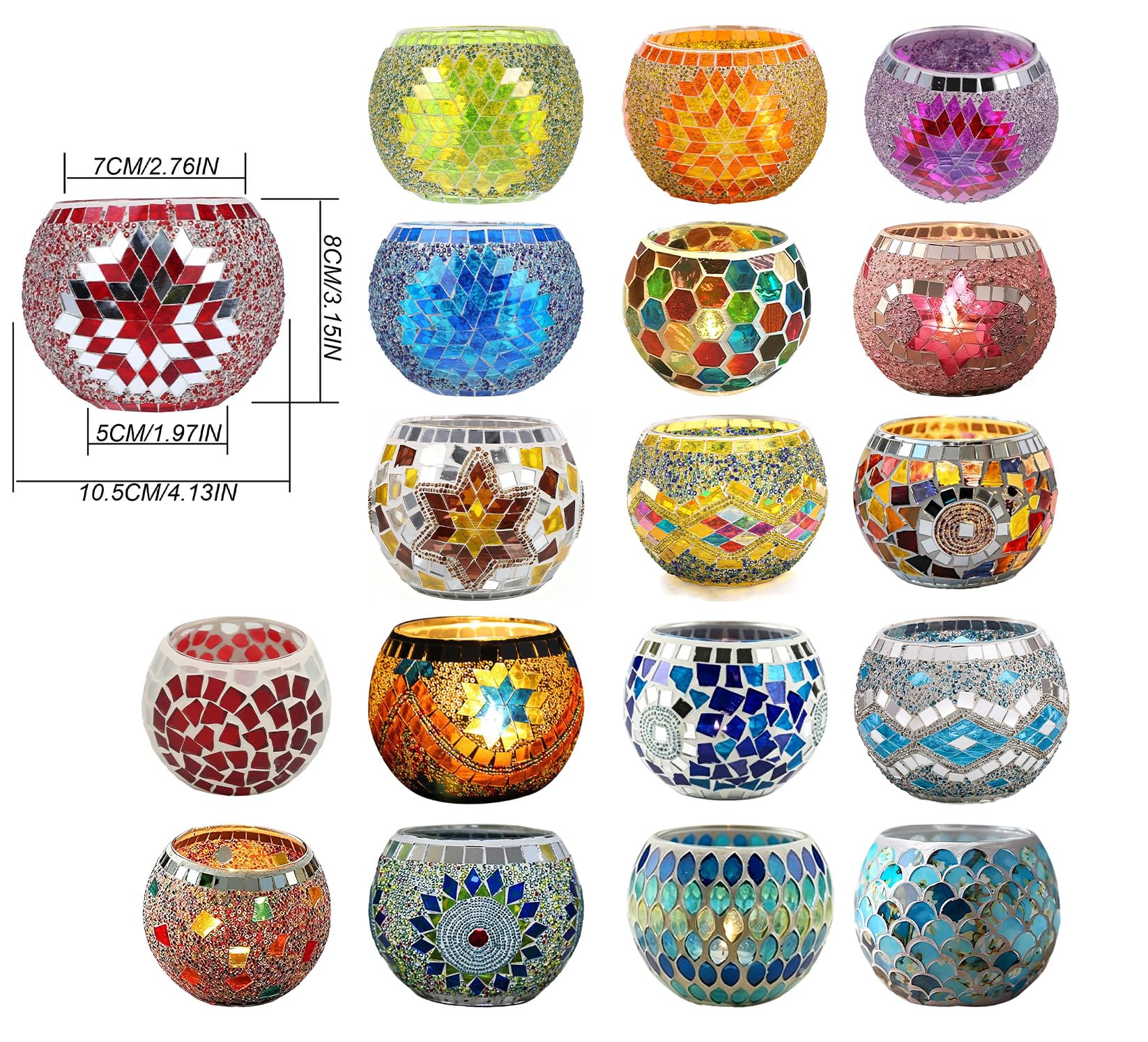 Vintage Mosaikglas Romantischer Windlicht-Kerzenhalter für Teelichter Elegante Tischdekoration für Zuhause (OHNE Kerzen) Perfekt für Hochzeiten Partys Weihnachten Kirche
