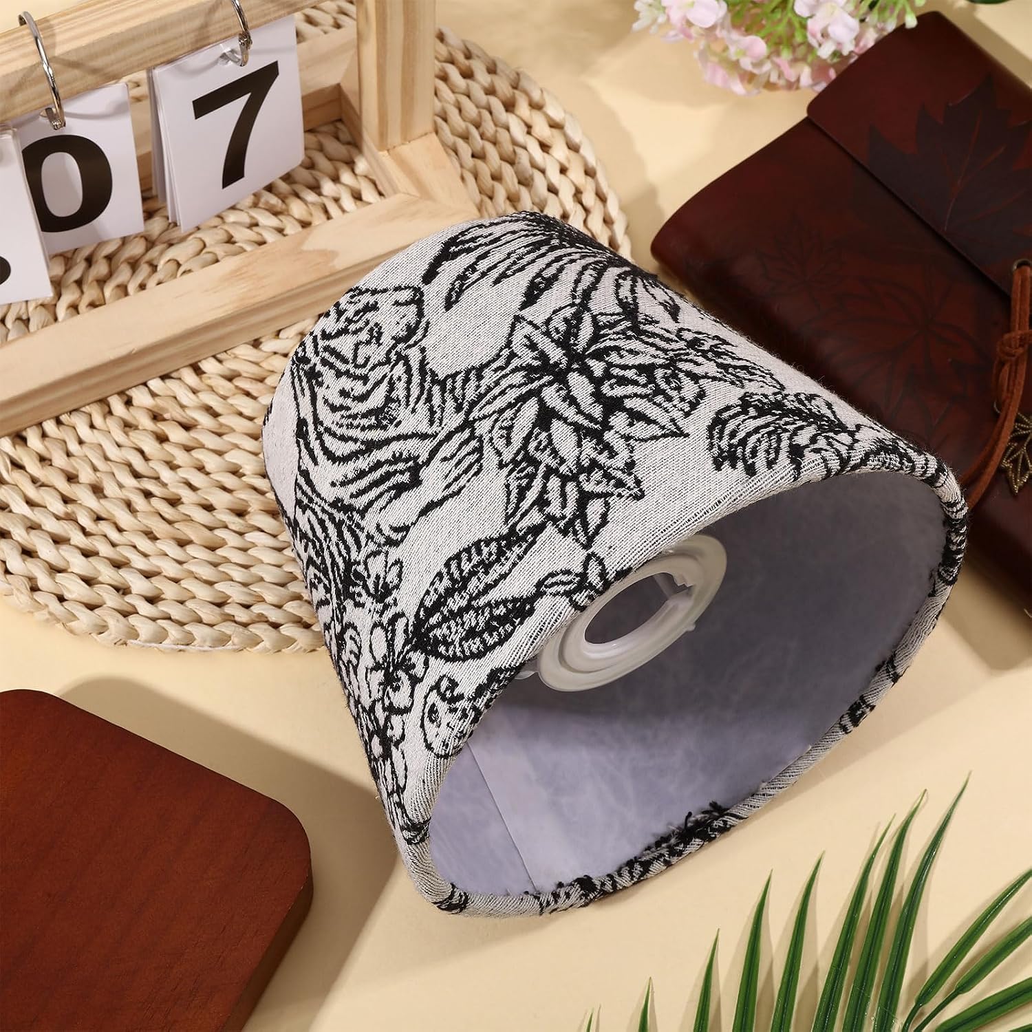 Mini Embroidered Fabric Lampshade Embroidery Cloth Table Lamp Shade Ring for Desk Lamps Home Bedroom Living Room Decorative Lighting Replacement Accessories, Black image 5