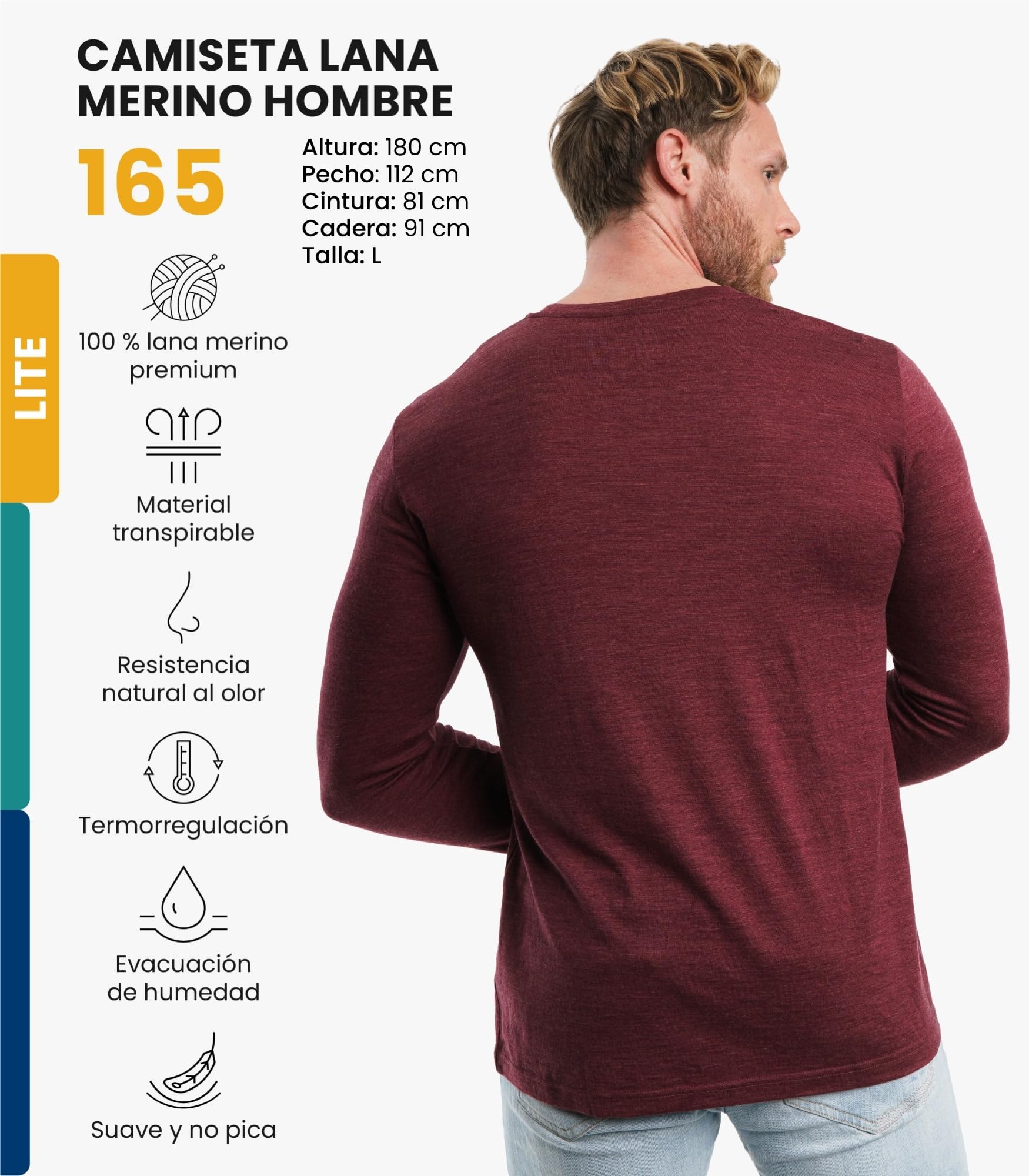 Merino.tech Camiseta Lana Merino Hombre - Deportiva Ropa Térmica 100% Lana Merino Ligero, Medio, Pesado con Calcetines - 2