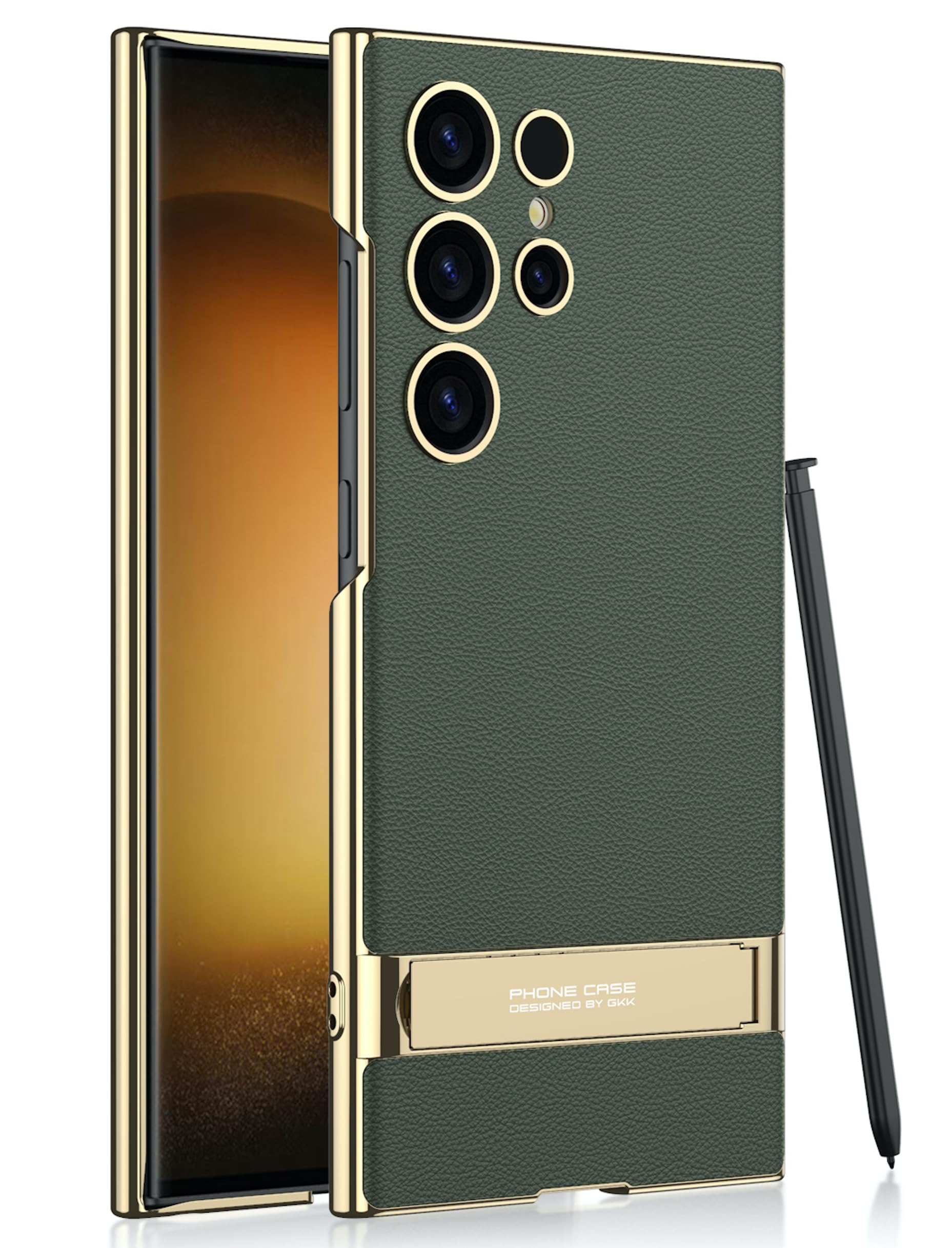 BOUNCEBACK P.U Leather Electroplated Back Case/Cover with Kick Stand for Samsung Galaxy S23 Ultra 5g / Galaxy S23 Ultra 5g Case Cover - (Matte Green |)