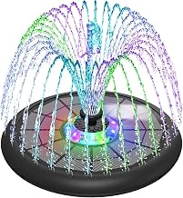 SZMP Powerful 5W Solar Powered Water Fountain for Bird Bath, Upgraded Glass Panel with Colorful Light Show, 7 Nozzles, Anti-Drift Fixer, 2000mAh Battery