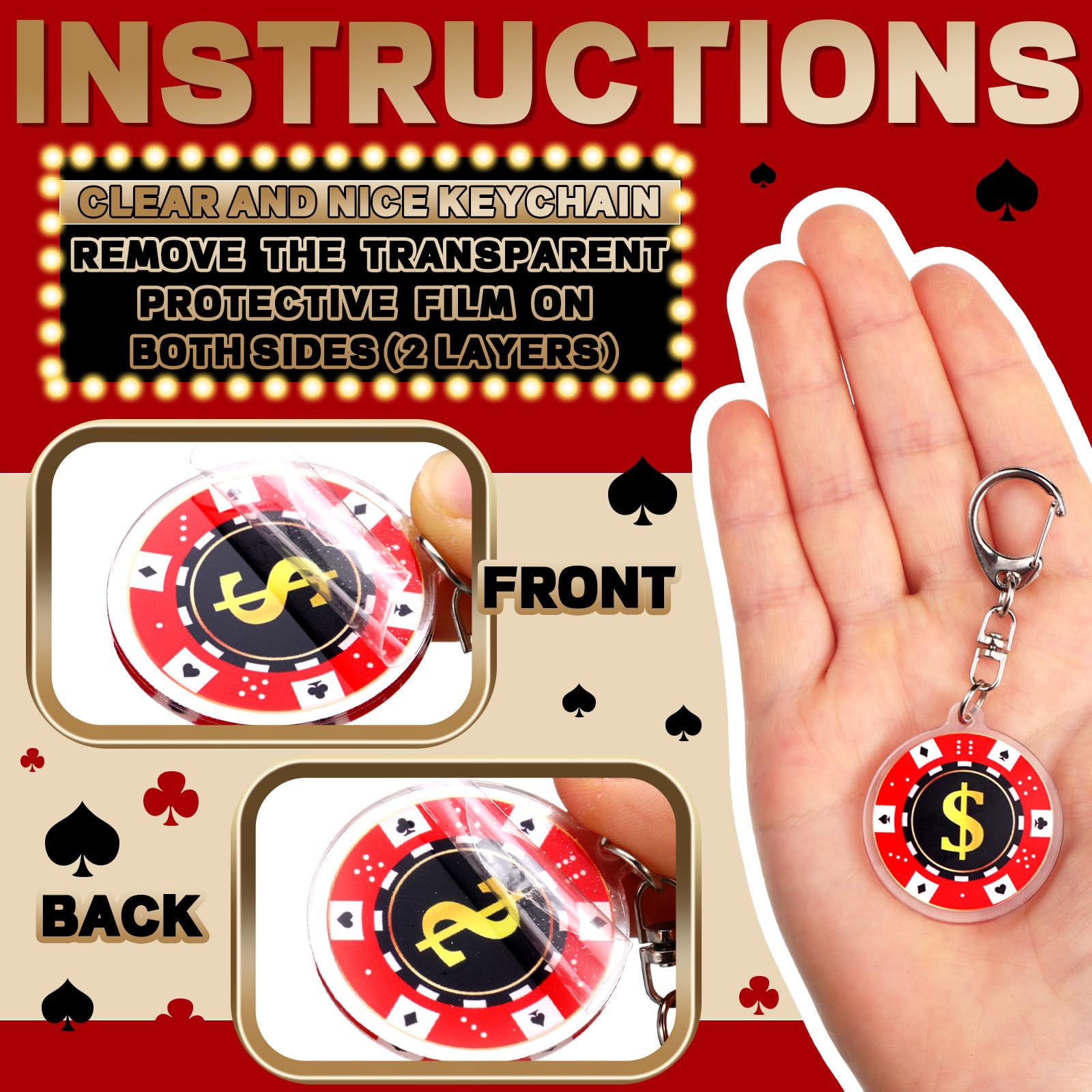 Tondiamo 48 Pcs Casino Party Gifts Keychains Bulk Casino Night Souvenirs Dice Keychains for Birthday Gifts Decorations