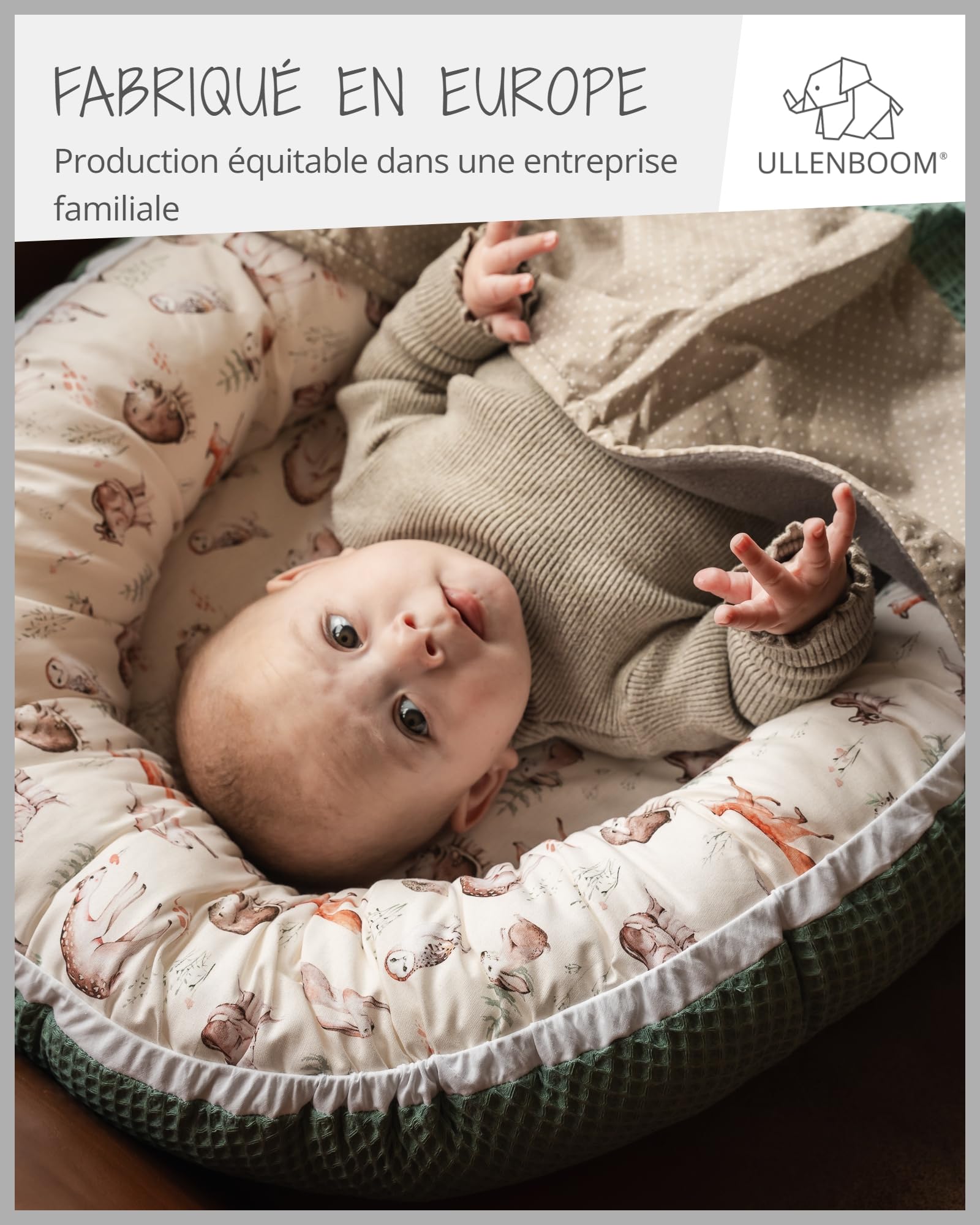 Reducteur de lit bébé ULLENBOOM Amis de la forêt (55 x 95 cm) Cocon bébé, Nid de bébé, nid en coton, utilisable comme coussin pour bébé e cale bebe