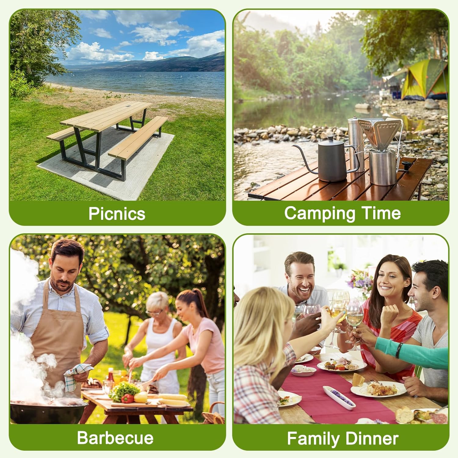 Picnic Table Cover with Bench Covers Windproof Waterproof Picnic Table Covers Camping Tablecloth with Self-Storage Bag, 96in, Light Grey