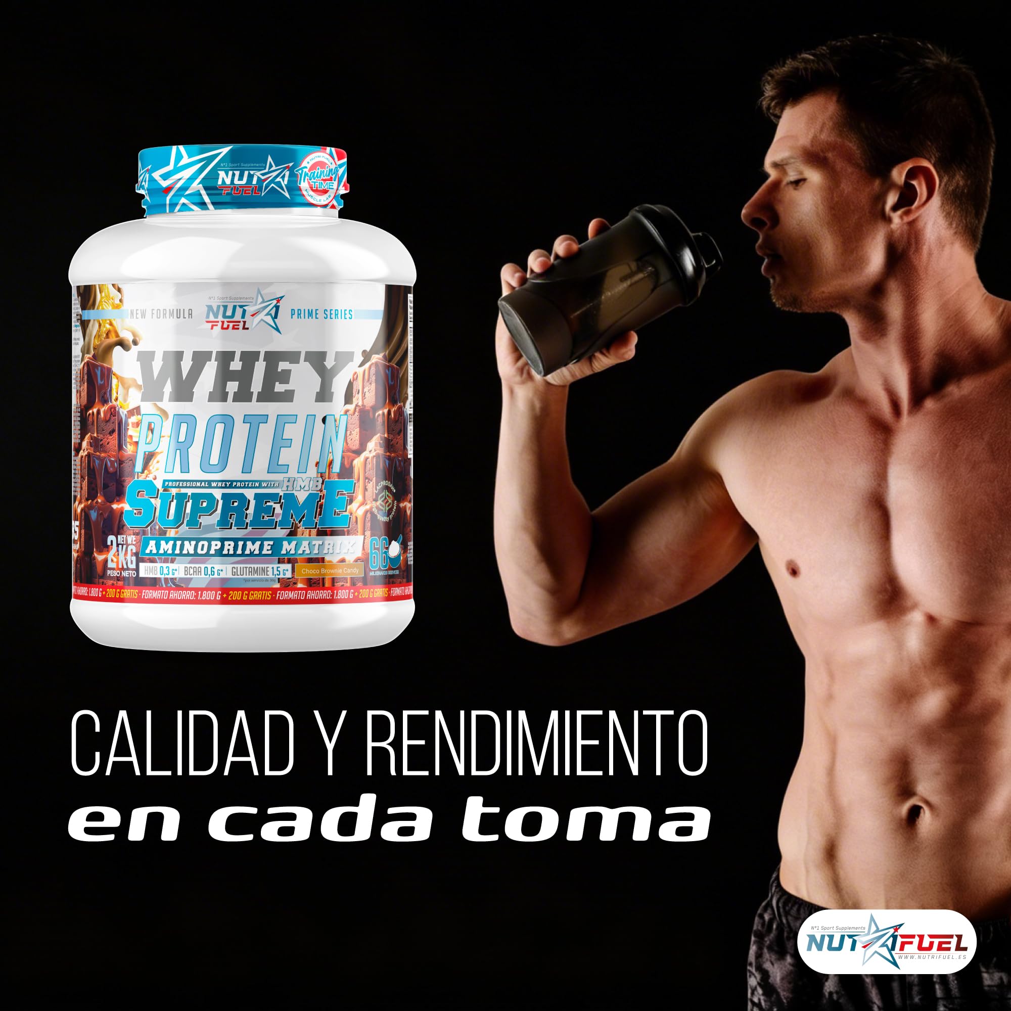Proteina Whey Alta Pureza Recuperacion Muscular Crecimiento Musculo Aminoacidos HMB Formula Deportiva Batido Proteico Absorcion Rapida Nutricion Deportiva Fuerza Energia (Choco Brownie Caramel 2.000g