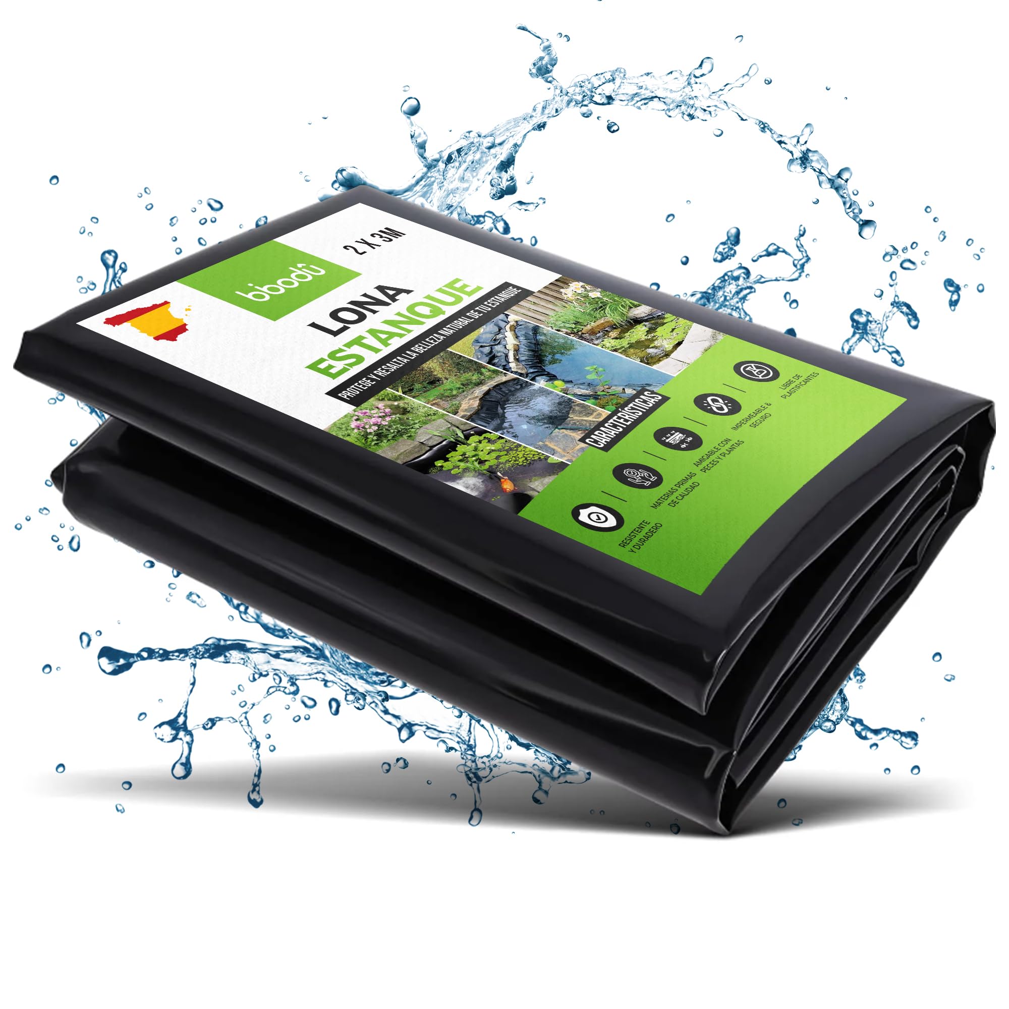 Lona Estanque PVC 2M x 3M - Color Negro | Lona HDPE para Estanques de Alto Rendimiento | Grosor 0.2 mm - Galga 800 Estanques de Peces, Fuentes, Jardines y Cascadas