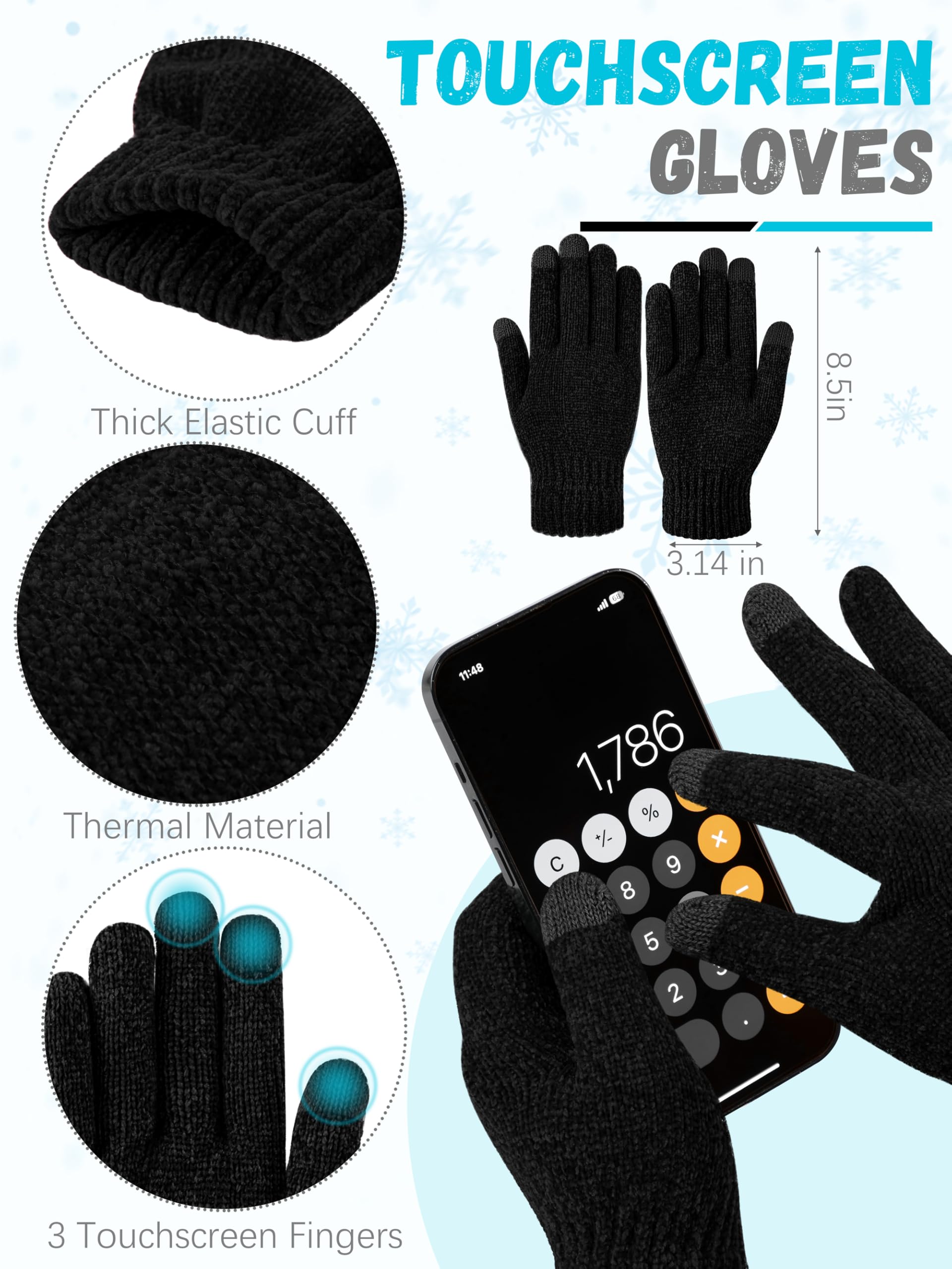 Set invernale caldo cappello sciarpa e guanti touch screen, lavorato a maglia con pompon, cappello scaldacollo, sciarpa lunga, guanti invernali per donne e uomini