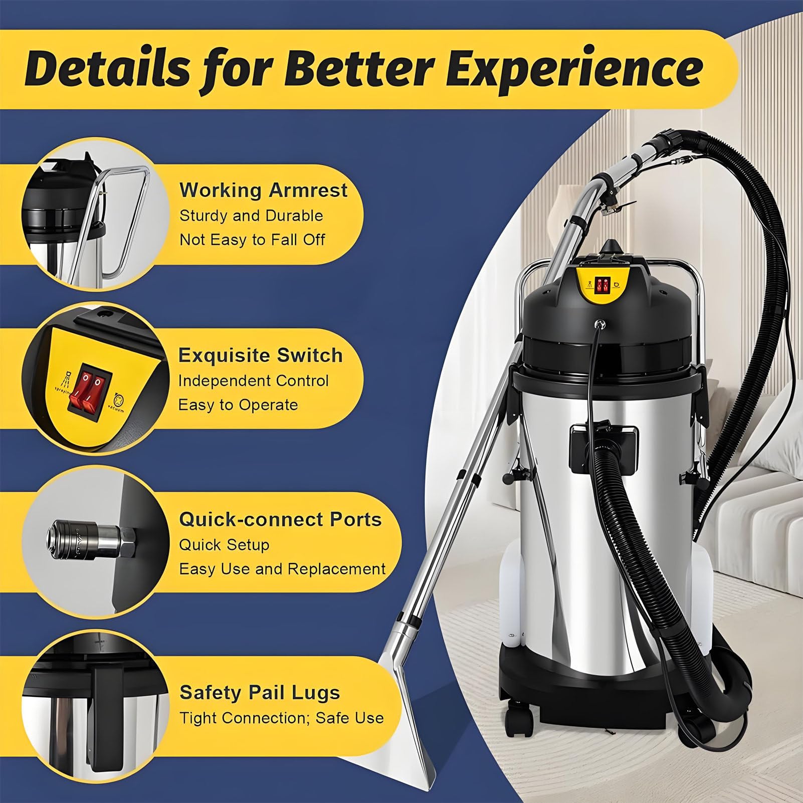 Lavadora Extractora-Aspiradora, Limpiadora De Alfombras Portátil 3 En 1, Potente Limpieza De 1034 W para Detallado De Automóviles Y Uso Comercial, Capacidad De 40 L/10,56,30L/7.93gal
