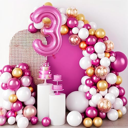 Miniatura 6 de Globo rosa con el número 3 de 40 pulgadas, globos grandes de helio de aluminio rosa intenso, globos gigantes gigantes de Mylar número 3 para niños