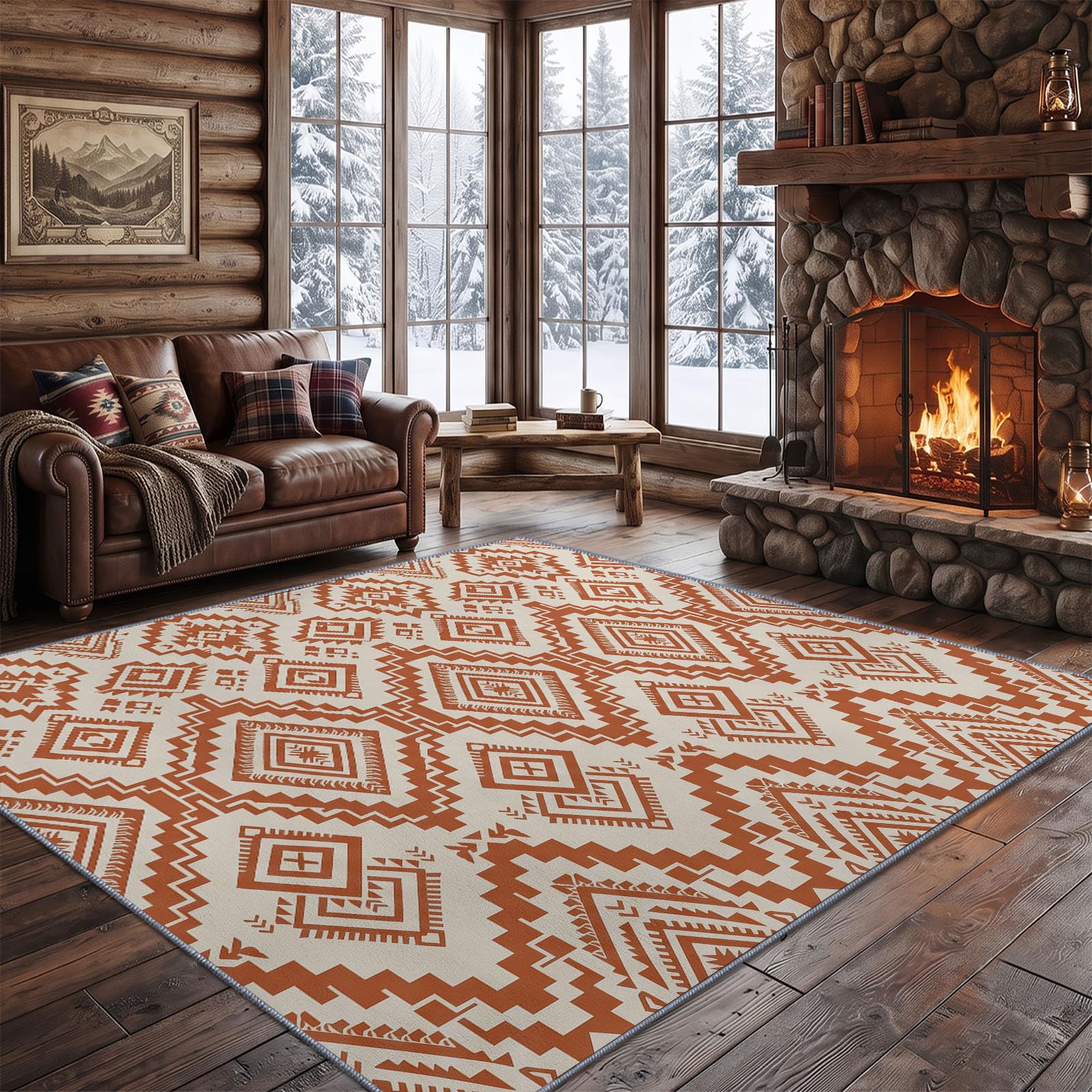 Blanc Cassé Tapis Salon 90 x 120 cm, Style Ethnique Tribal Lavable en Machine Tapis | Chambre Antidérapant, Vintage Géométrique Tapise Bureau Salle a Manger, Doux Poil Ras Rug, Cuisine