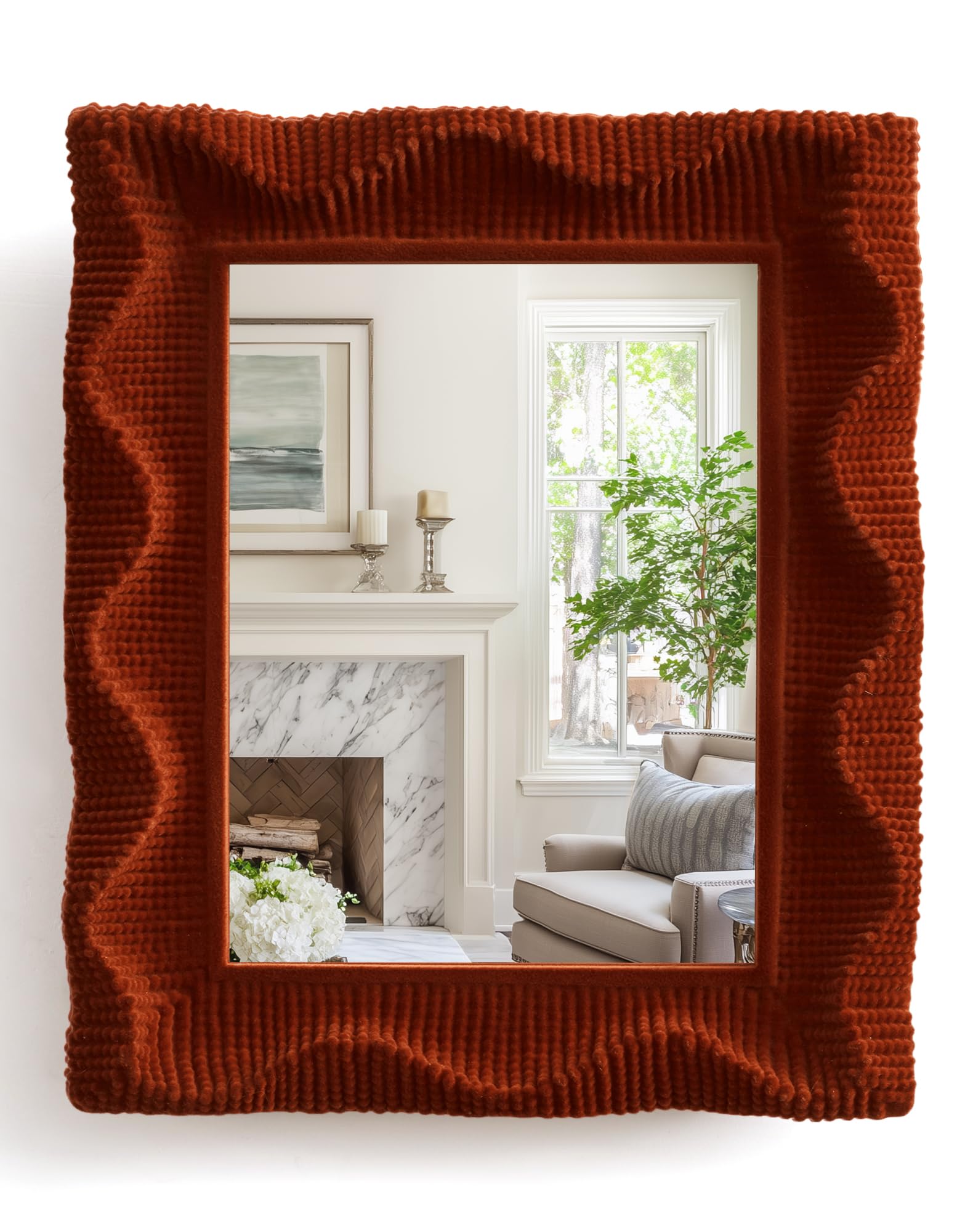 Photo 1 of TEIPAI Flocked Wavy Wall Mirror - Maroon