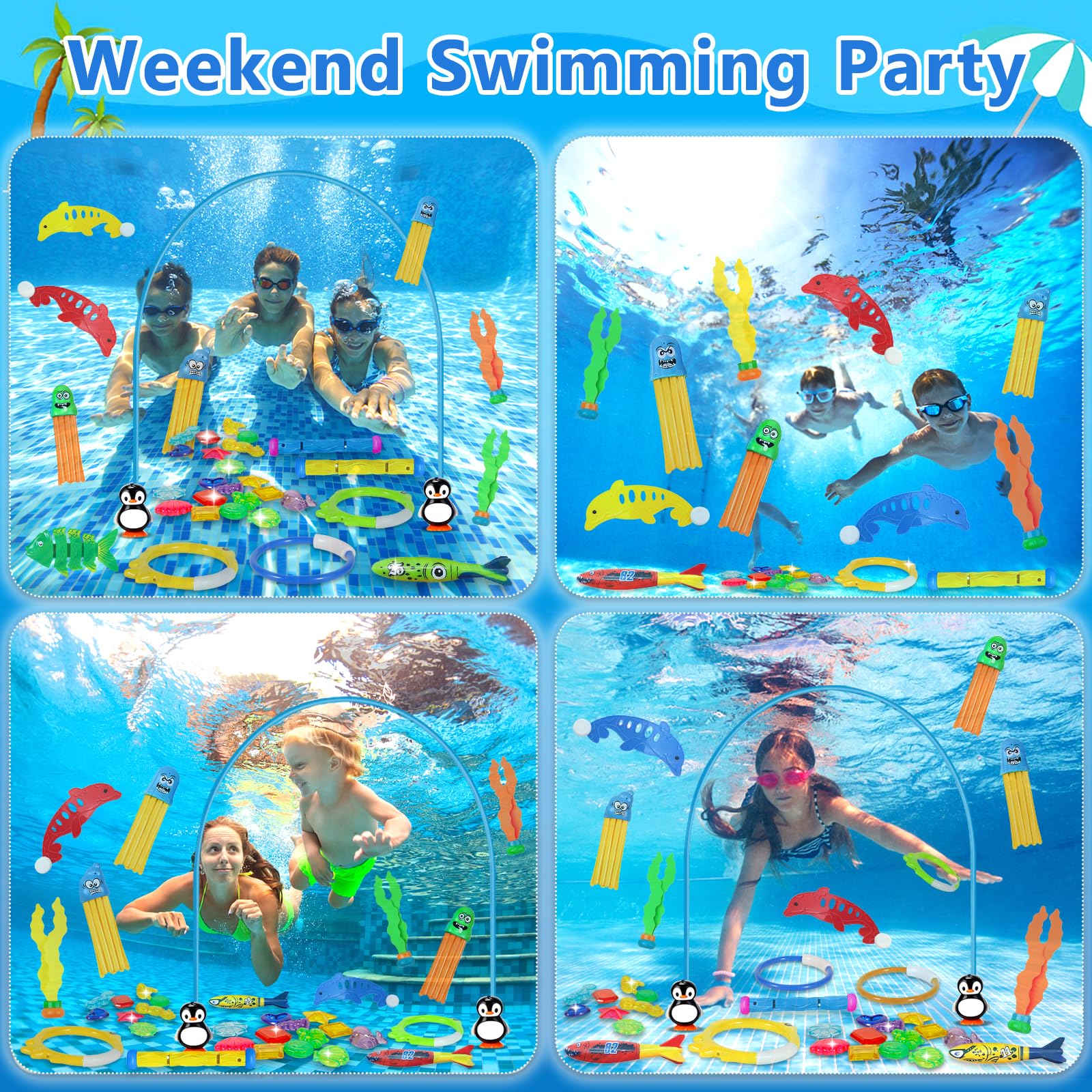Frasheng Piscina Subacquea Immersioni Giocattolo,43 Pezzi Giochi Piscina Bambini,Giocattoli da Immersione,Set da Immersione Subacquea Giochi da Allenamento in Piscina per Bambini
