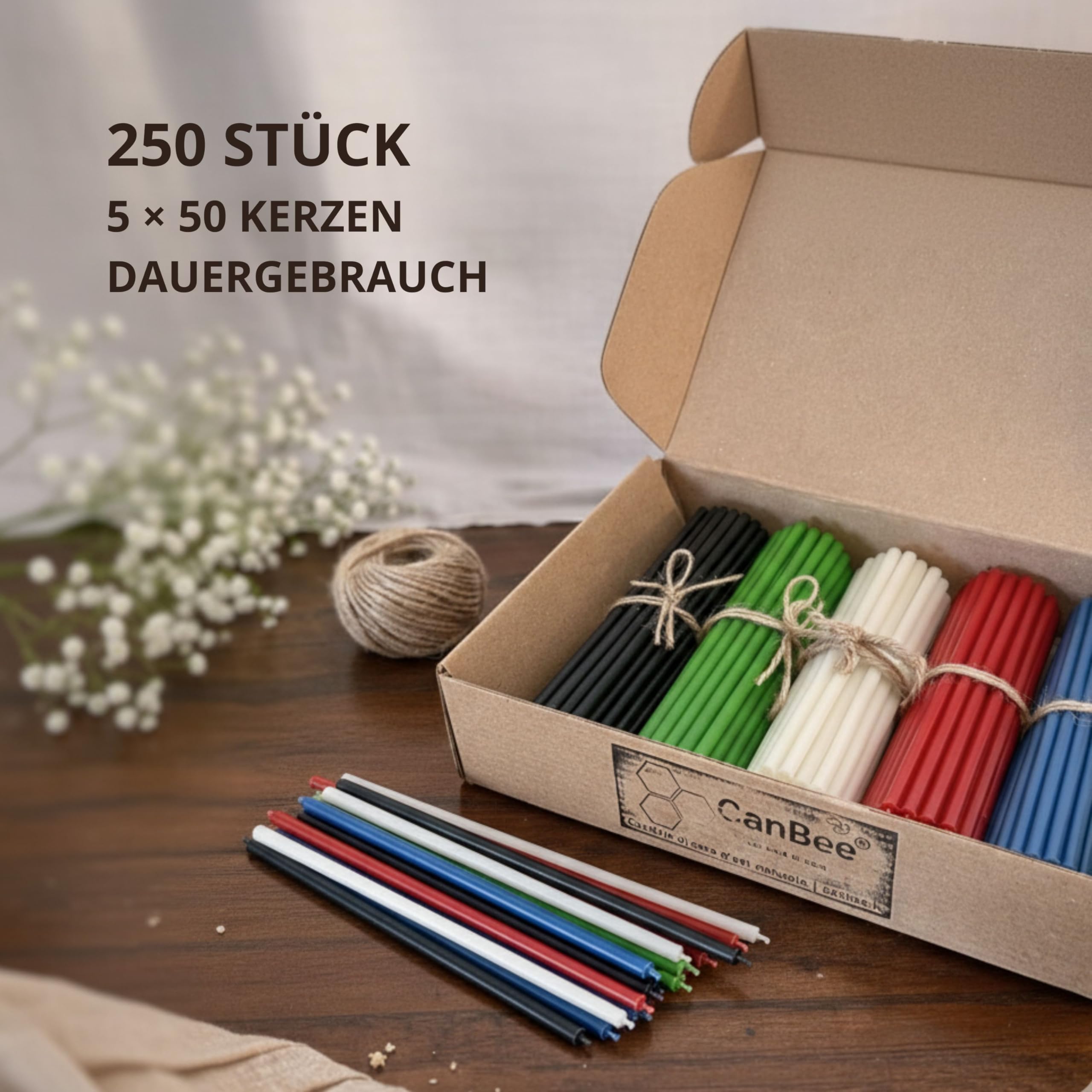 250 Dünne Bienenwachs Ritualkerzen Farbig – Multicolor Set für Meditation & Yoga – 16 cm x Ø 5 mm, Rauchfrei, 40 Min Brenndauer - CanBee
