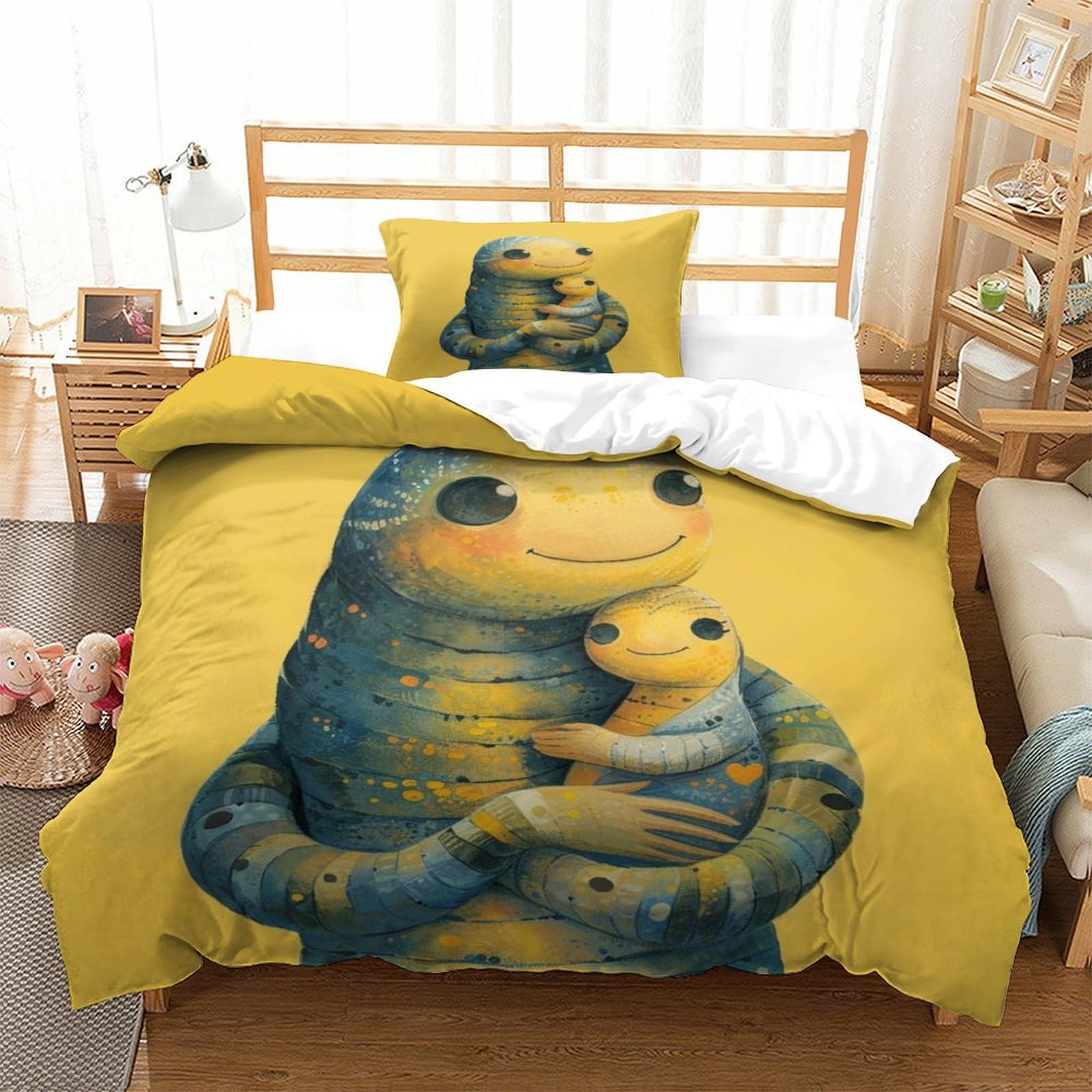 P1S9U7W5Y 3D Printed Cartoon Animal Family Duvet Cover Set 3 Pieces Microfiber Soft Bedding Set for Adults Teens Bedroom Decor Single（135x200cm）