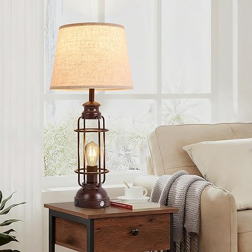 Miniatura 2 de Juego de 2 lámparas de sala de estar, lámpara de mesa de granja de 28 pulgadas para dormitorio, lámparas regulables de 3 vías para mesitas de noche