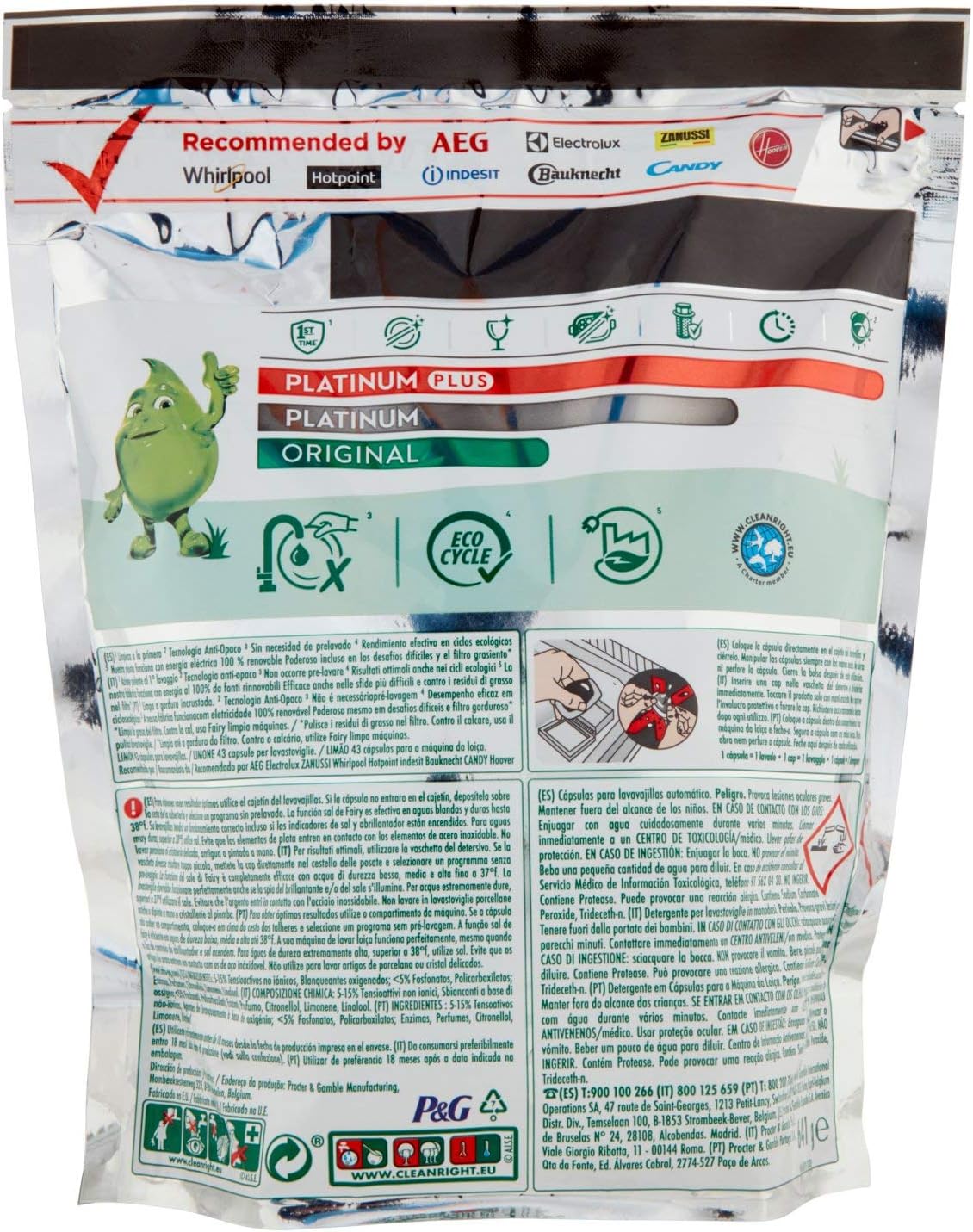 Fairy Platinum Lemon Dishwasher Pads, 43 Capsules