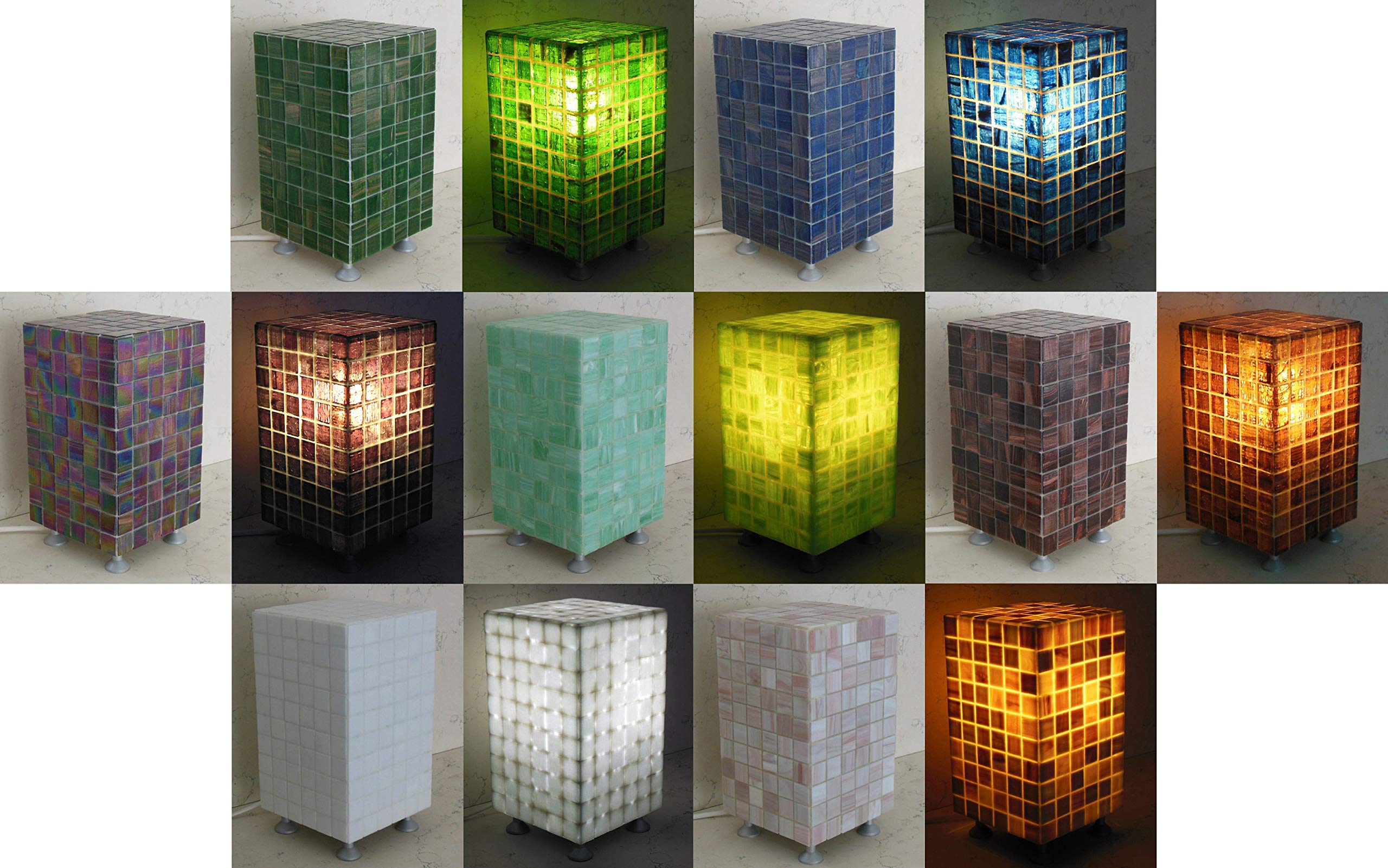 GUIZZO Creart - Lámpara de mesa de cristal de Murano con mosaico, lámpara de mesita de noche para dormitorio y salón, Abat Jour de mesilla y lámpara de salón para decoración del hogar - Esmeralda, 13 x 13 x 24 cm