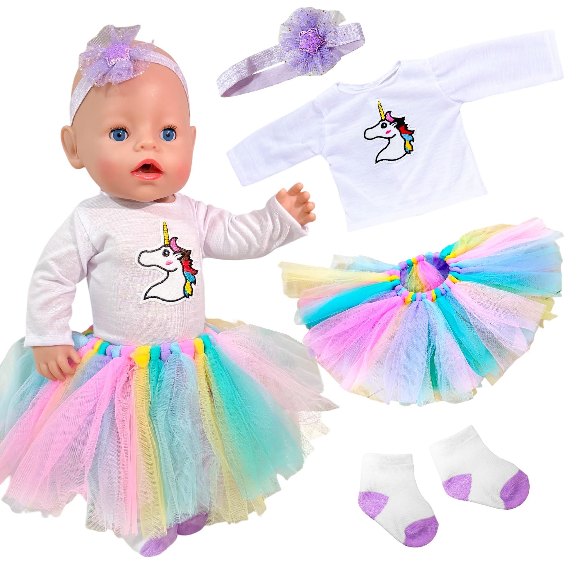 18 Inch Doll Clothes 35–43 cm Princess Dress Doll Clothes and Accessories, Sweet Tulle Dress with Socks Flower Headband 14inch Baby Doll Clothes Pretend Play 3+ Years Girls Birthday Gift (Animal)