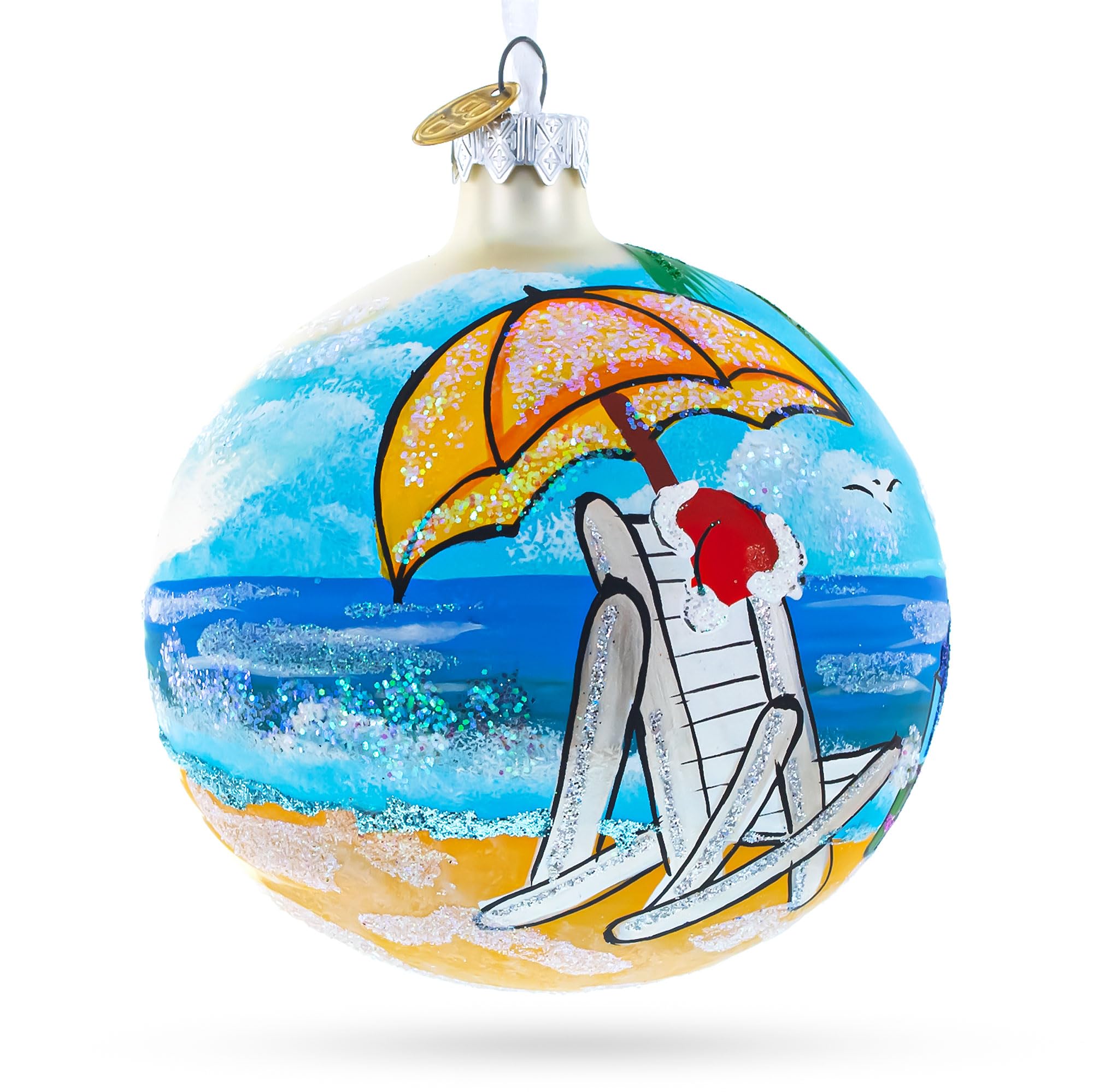 BestPysanky Boule de verre en forme de chapeau de Père Noël à la plage