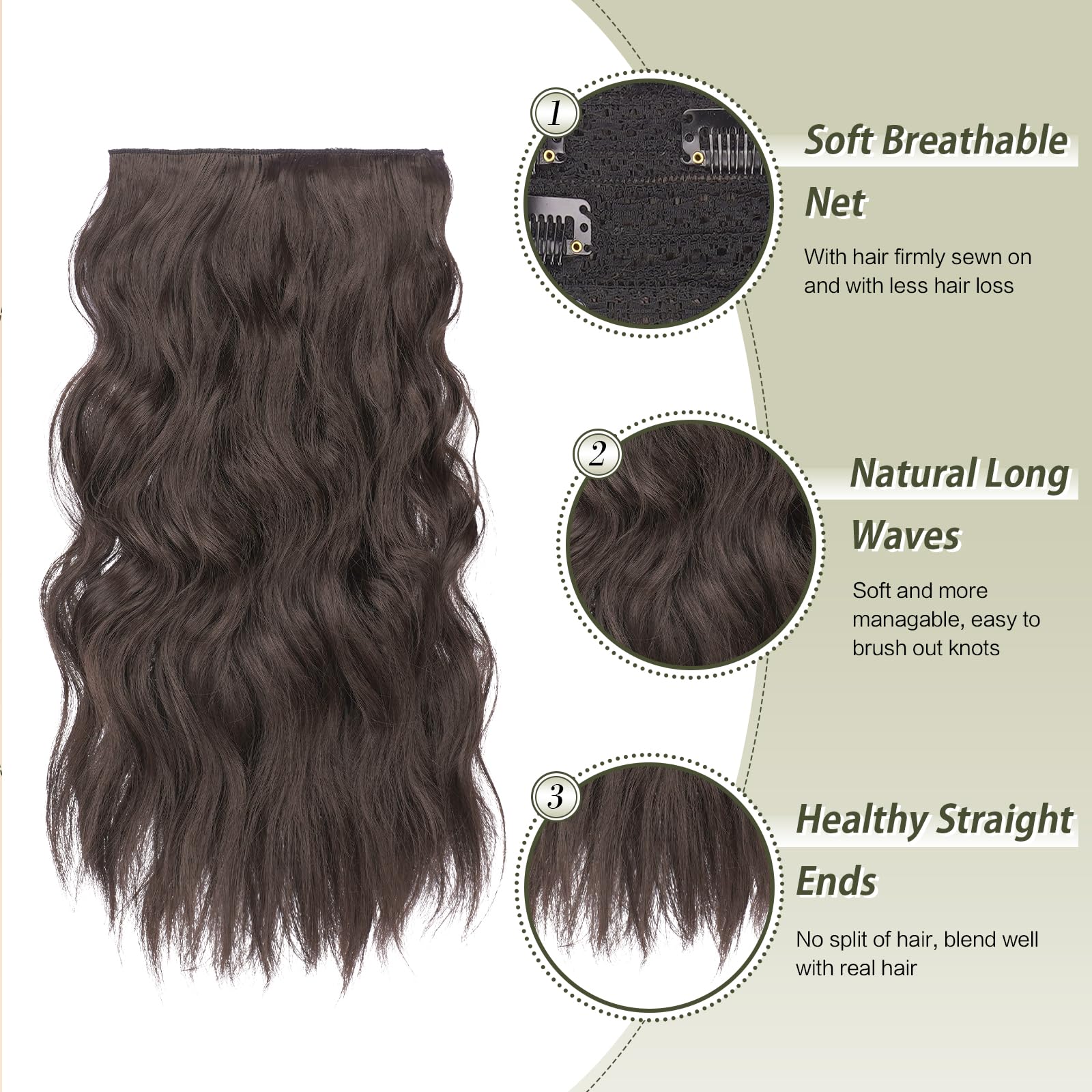 FESHFEN Clip in Hair Extensions 4PCs Long Wavy Thick Hair Piece Highlighted Full Head Synthetic Natural Curly Light Beige Blonde Mix Cream Blonde Extension for Women 16 Inch - Image 3