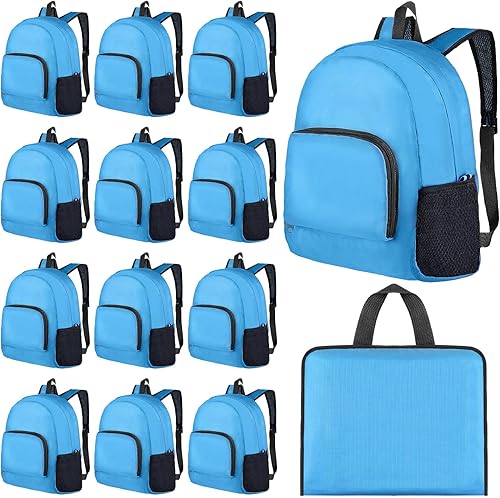 Reginary Mochila de 24 piezas de 17 pulgadas, plegables, ligeras, para estudiantes, viajes, escuela, libros, con bolsa de almacenamiento (azul)