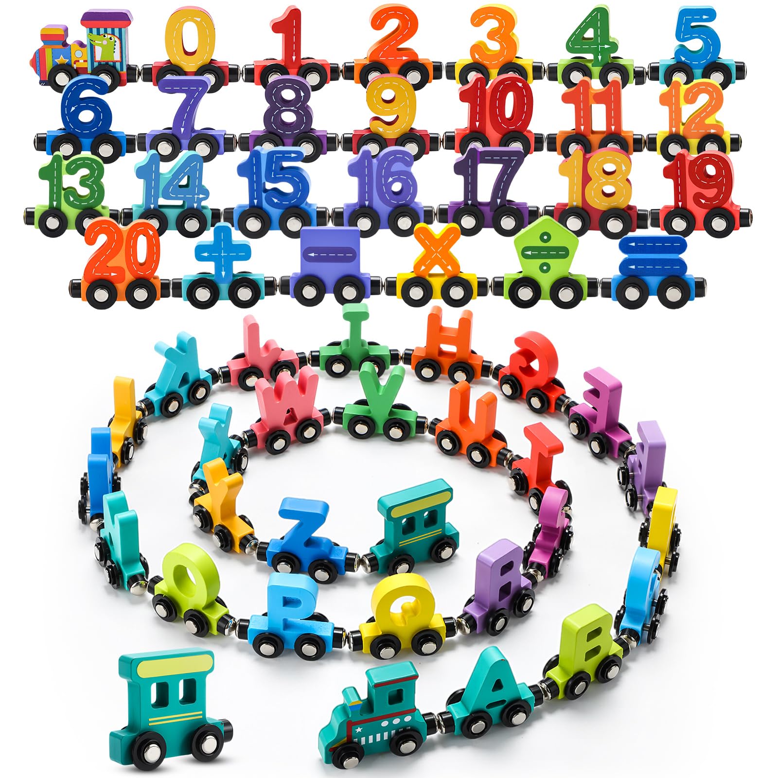 Photo 1 of 2 Sets/55 Pcs Magnetic Alphabet Number Train Set Montessori Toys for Toddlers Wooden Alphabet Number Preschool Learning Activities Educational Sensory Easter Basket Stuffers Birthday Gifts