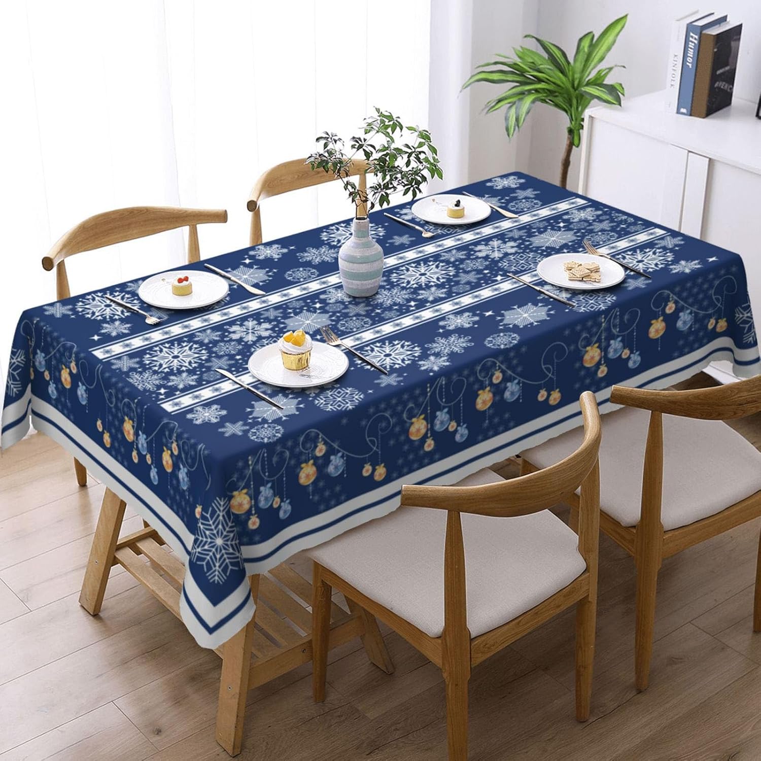 GOMEIGUO Blue Christmas Tablecloths for Rectangle Tables