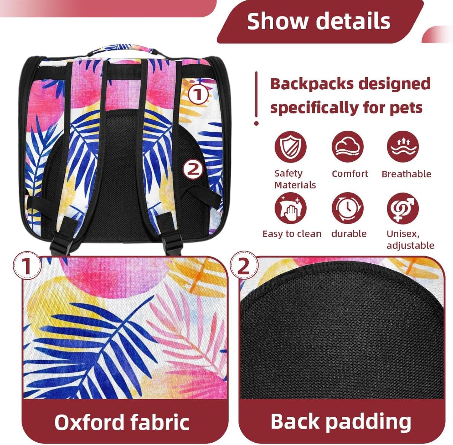 Portable Travel pet Backpack Carrier Hamster Bag Small Dog cat Carrier Breathable Hang Bag, Abstract Summer Geometric Seamless Patte (3)