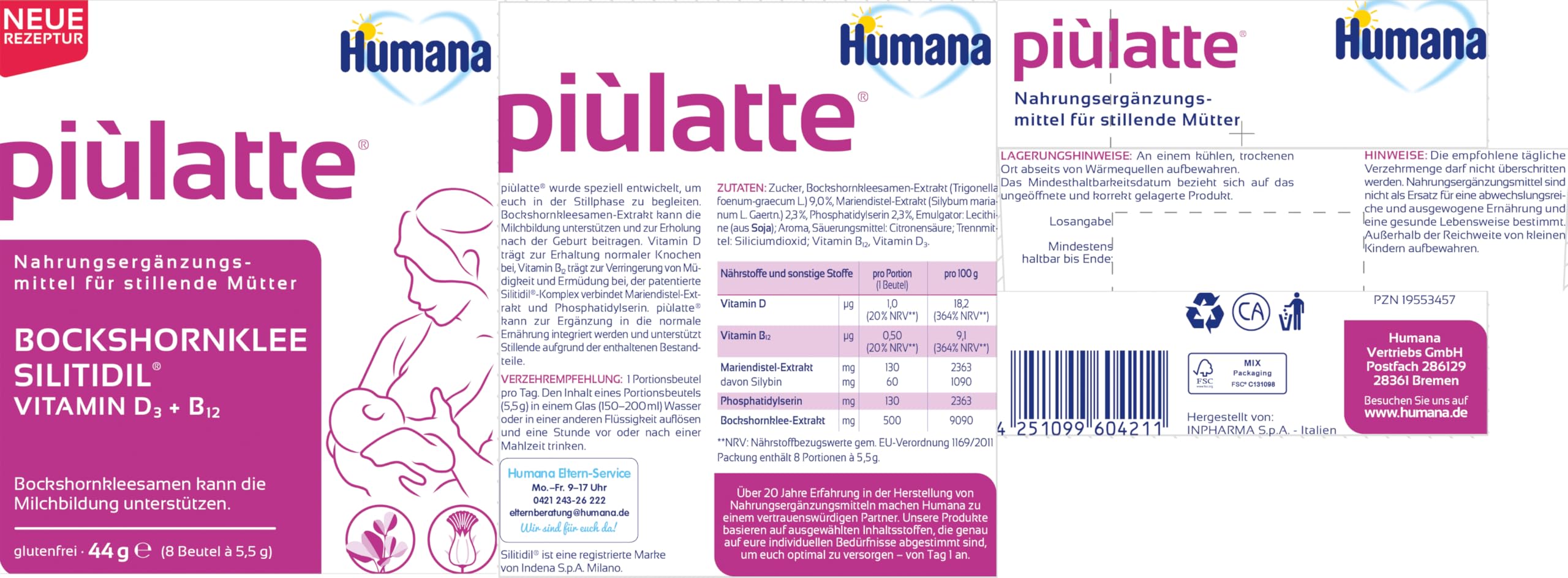 Humana piulatte® – Trinkpulver mit Bockshornkleesamen zur Unterstützung der natürlichen Milchbildung | Unterstützung in der Stillzeit (Packung mit 2)