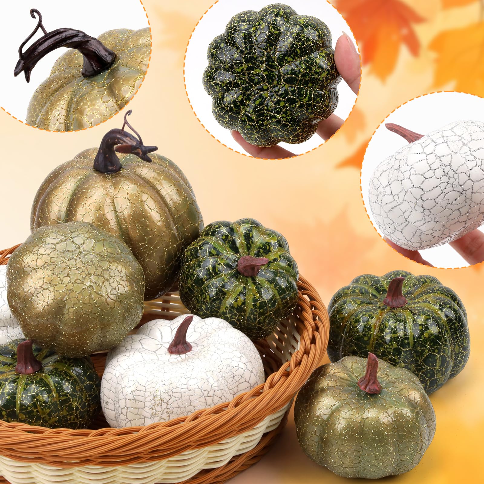8 Pcs Artificiel Faux Citrouilles Mousse Simulation Automne Récolter Légume Modèle Cuisine Halloween Décoration - Couleur aléatoire