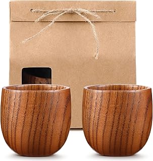 Yinder 2 Pcs Oktoberfest Wooden Bourbon Glass Gifts for Men, 180 ml Wooden Cup with Kraft Bag for Whiskey Sake Tea Home Bar, Anniversary Wedding Birthday Gifts, Oktoberfest Party Supplies