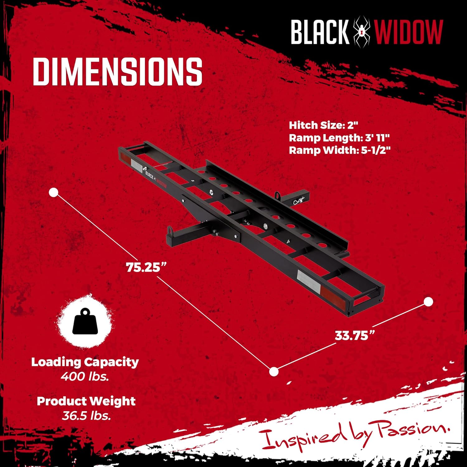 Black Widow Pro Anodized Aluminum Dirt Bike Carrier for Adult Bikes, Motorcycles, or Fat Tire Bikes, 400-Pound Capacity, Black
