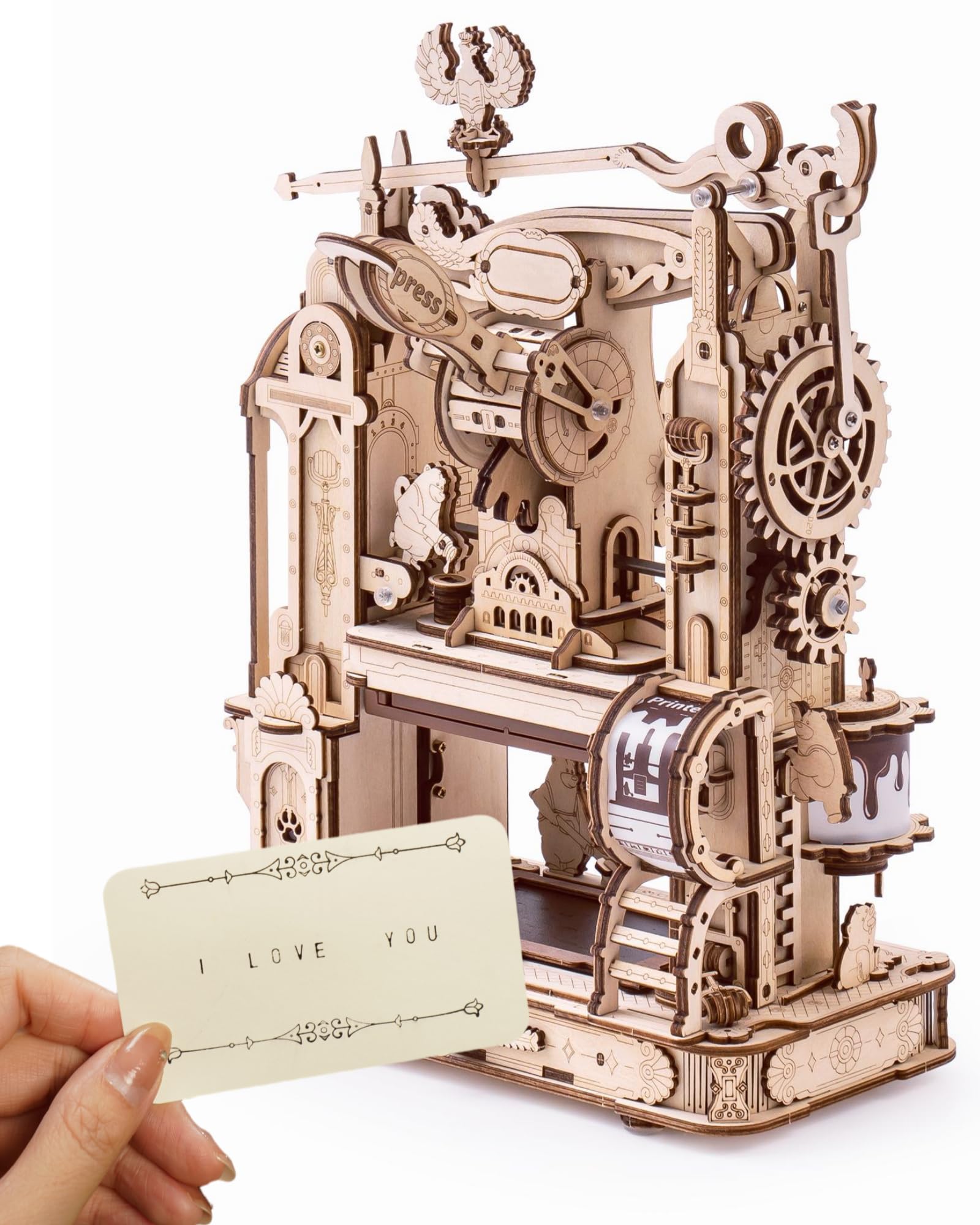 ROWOOD Máquina De Impresión Puzzle 3D Madera, Kit De Modelo Mecánico para Adultos, Artesanía De Construcción MaquetaMadera De Bricolaje, Juguetes Geniales De Regalo De Cumpleaños, LK602