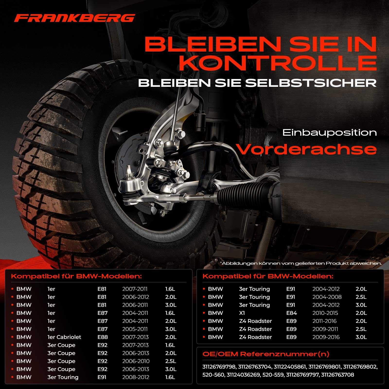 Frankberg Brazo transversal brazo oscilante brazo triangular Compatible con Serie 1 E81 Serie 3 Touring E91 Serie 1 E87 Serie 1 cabrio E88 Serie 3 E90 Replace# 520-559