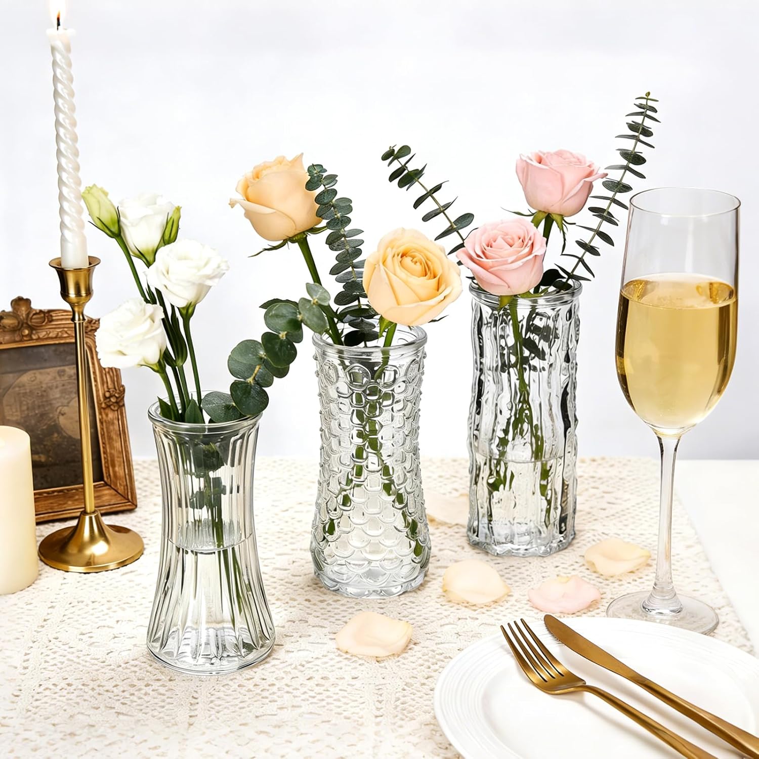 24 Pack Mini Glass Bud Vases, Small Clear Flower Vases Bulk for Wedding Centerpieces, Rustic Modern Table Decor Vases for Home, Hotel, Restaurant, Birthday Party, Beautiful Gift Set