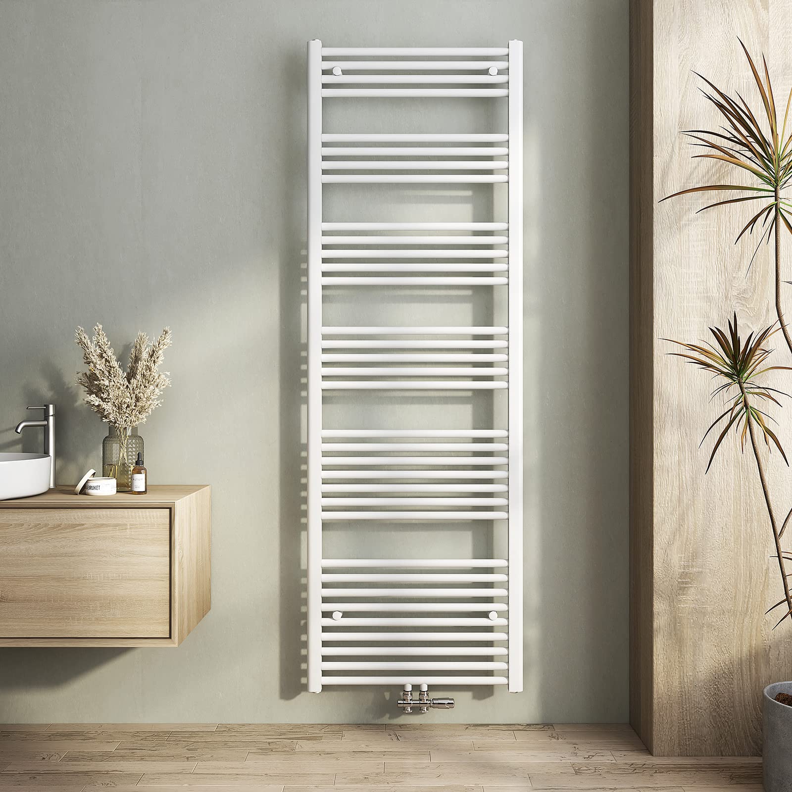 Heilmetz Weiß Badheizkörper 600 x 1800 mm Handtuchtrockner 860 Watt Leistung Heizkörper Bad Mittelanschluss Handtuchheizkörper