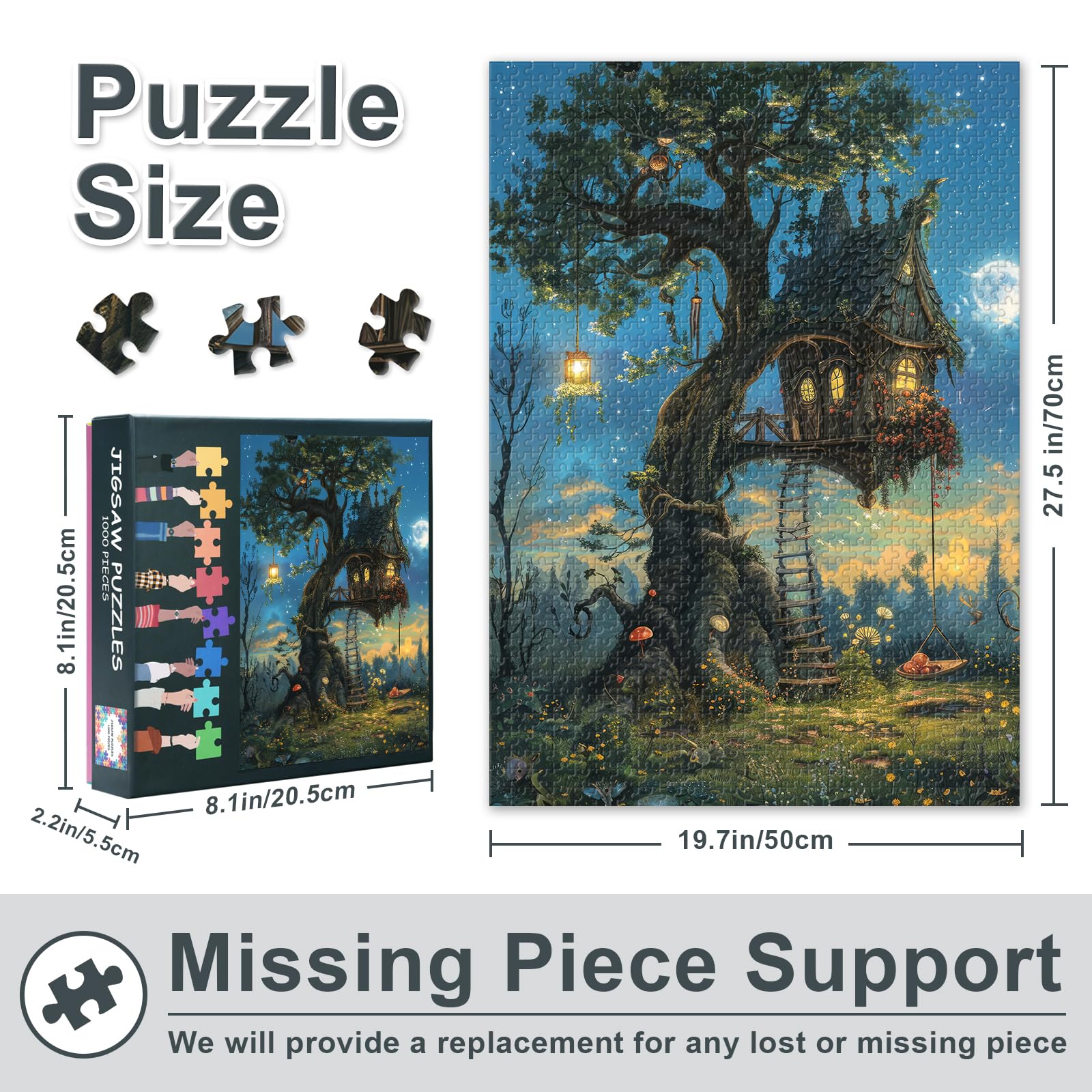 Fantasy Jigsaw Puzzles 1000 Pieces, Fairy Tale House in the Forest at Night Puzzle for Adults 1000 Pieces, Tree House Puzzles - Image 3