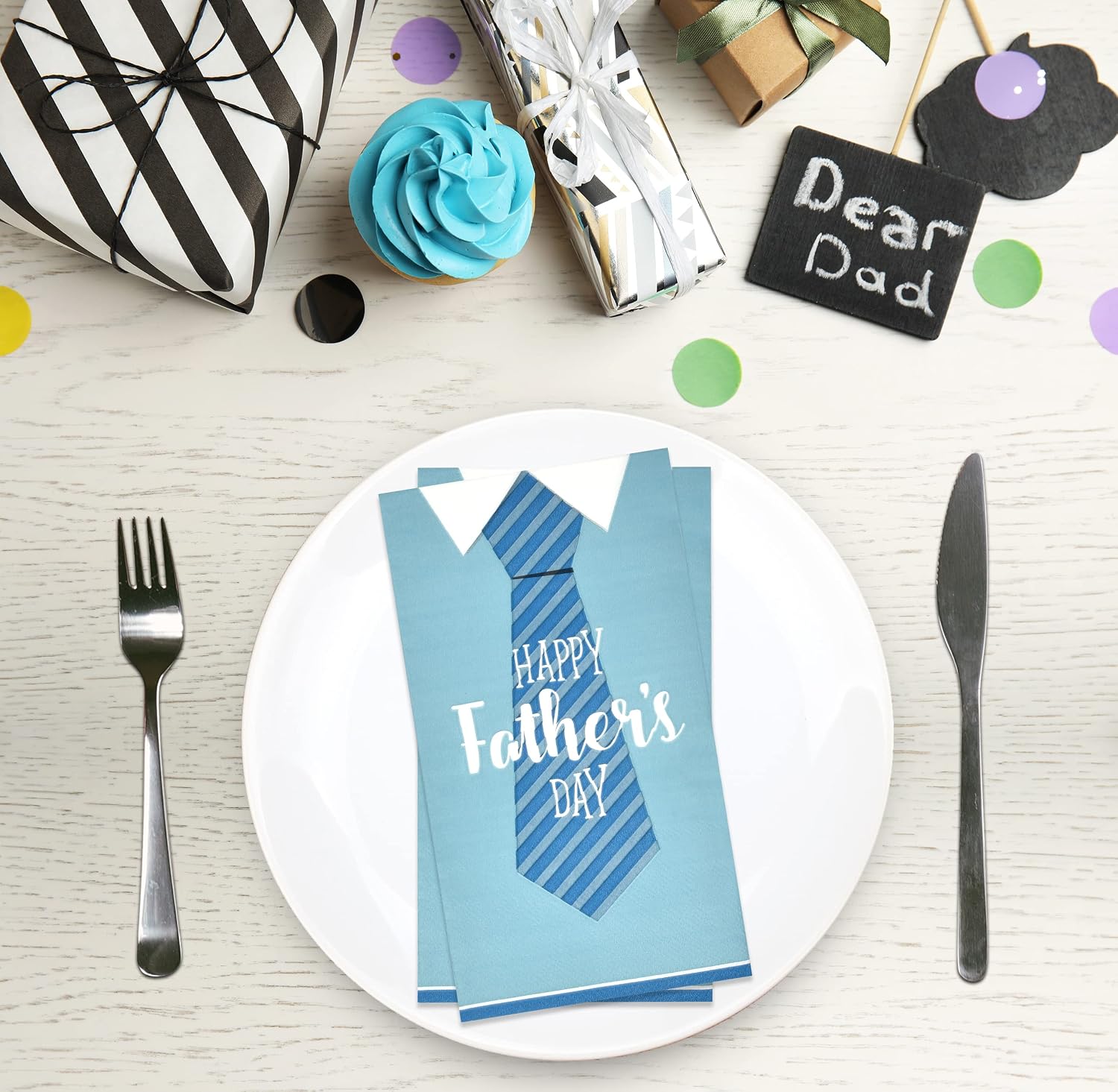 Father’s Day Napkins 100 Count Blue Tie Design Disposable Guest Towels Party Supplies for Dad BBQ Dinner Celebration Decor