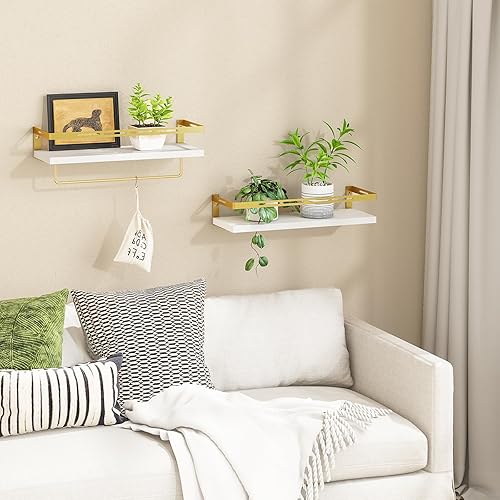 Miniatura 7 de YGEOMER Estantes flotantes para organizador de baño, sobre el inodoro, estantes de baño montados en la pared con toallero, estante de pared para