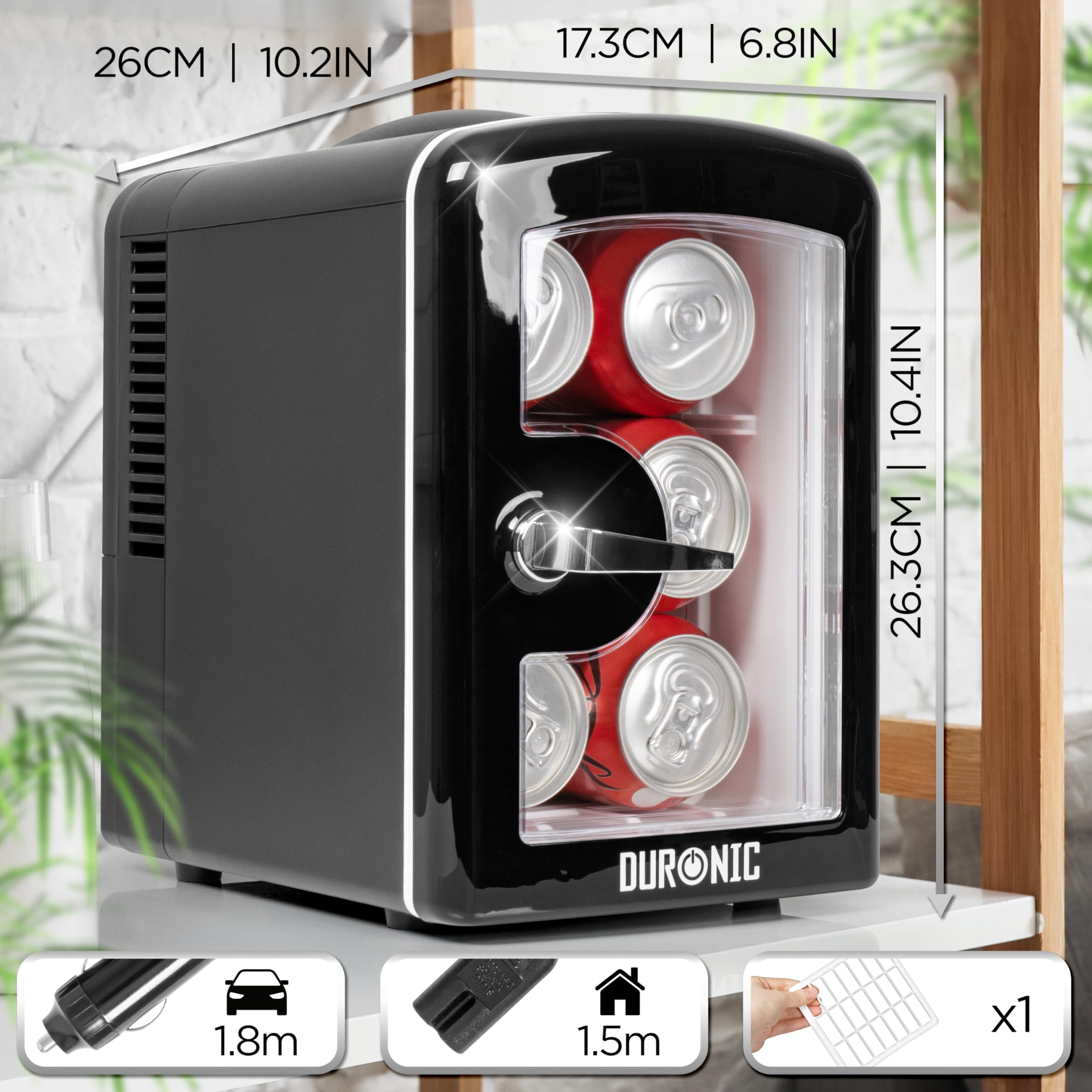 Duronic MFW4 BK Mini Frigo Termoelettrico Portatile 4L per Cosmetici e Bevande, Skincare Cooler, Caldo/Freddo, 6 Lattine, AC/DC 12V Auto e 220V Casa Nero