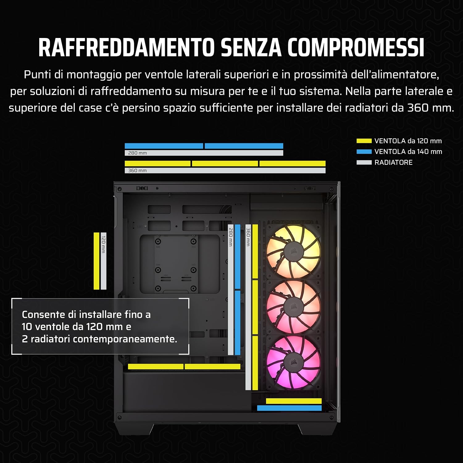 CORSAIR iCUE LINK 3500X RGB Mid-Tower ATX Case per PC - Vetro Panoramico Temperato - Compatibile con Scheda Madre a Connessione Inversa - 3x Ventole CORSAIR RX120 RGB Incluse - Nero iCUE LINK RGB Nero - Immagine 5
