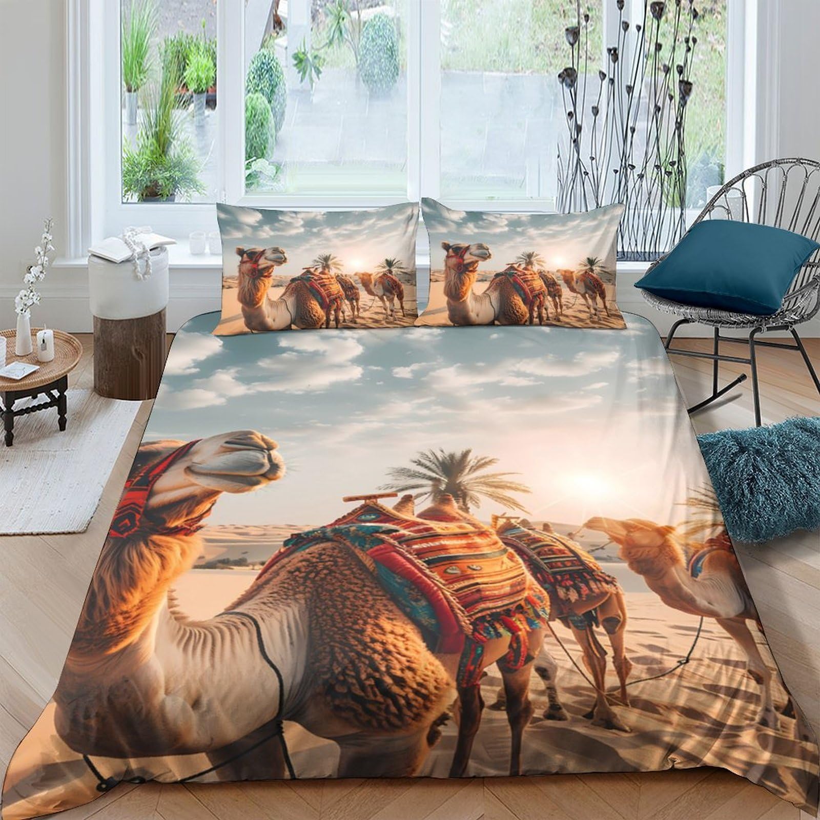 Ctjqhvkz Style-4 3D Printed Camel Desert Fitted Sheet Microfiber Soft Breathable Sunset Oasis Mattress Cover For Bedroom Dorm Decor Single（135X200cm）