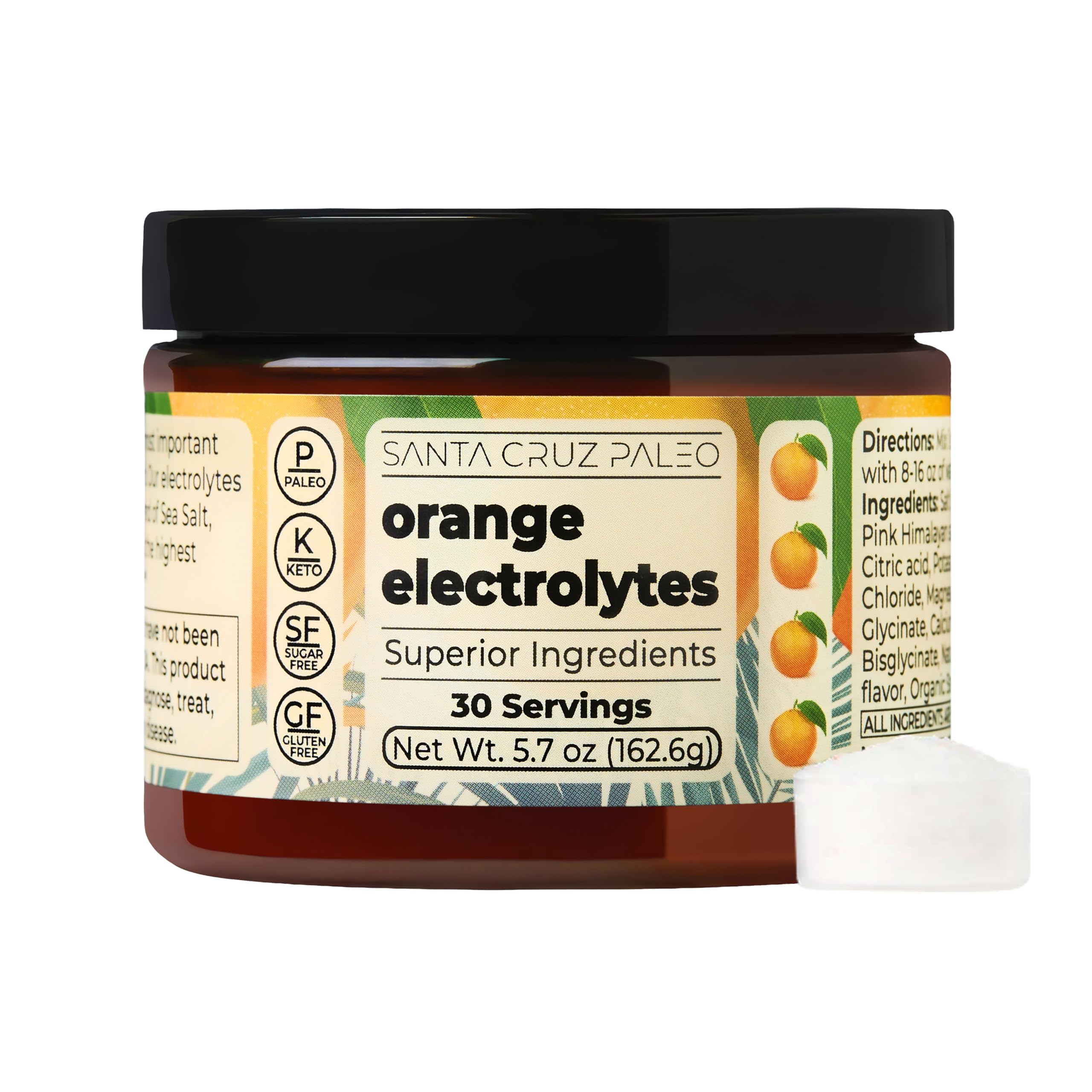 Real Salt Electrolytes Powder, Orange, Hydration Drink Mix Made with Himalayan Pink Salt, Sea Salt, Magnesium Glycinate, Gluten Free, Keto, Sugar Free, Paleo, 30 Servings, 1 Jar