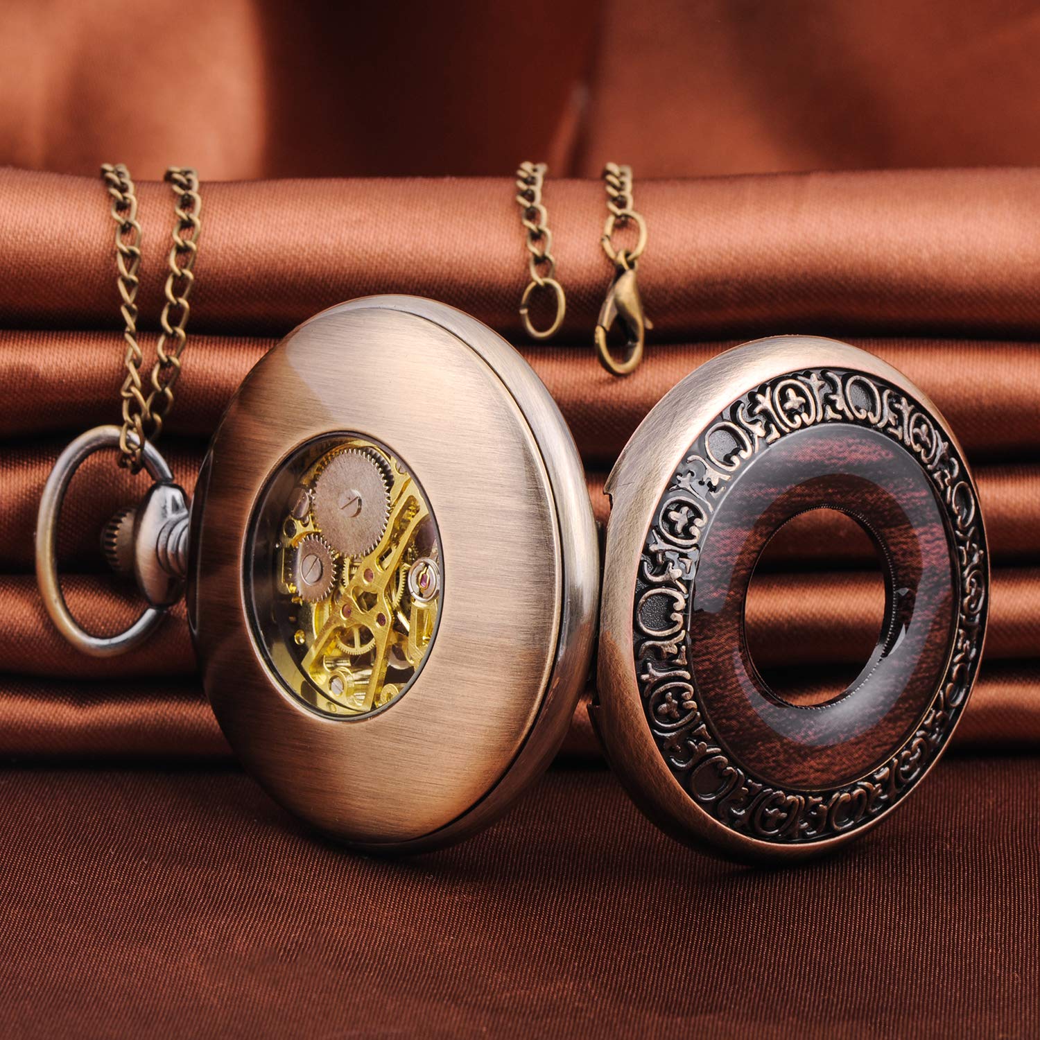 Unendlich U Montre de Poche mécanique Homme, Montre de Poche Vintage Motif de Gravure, Cadran en Chiffres Romains, Boîtier d'acier Inoxydable, pour Homme Femme